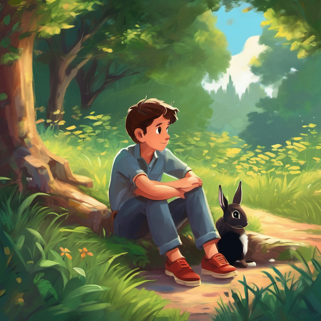 One day, while Charlie was enjoying his newfound listening skills, he noticed a timid little rabbit named Rosie hiding behind a bush. Rosie looked worried and anxious. Although Charlie wanted to talk to her and make her feel better, he remembered the importance of listening. So instead, he sat quietly beside her, showing his support with a gentle gaze. As Charlie listened attentively, Rosie began opening up about her fears and worries. She told him how she felt scared of the dark forest at night and lonely without any friends. Charlie, even without saying a word, showed Rosie that he understood her feelings. He reassured her that she was not alone and told her about the friends he had made by listening.