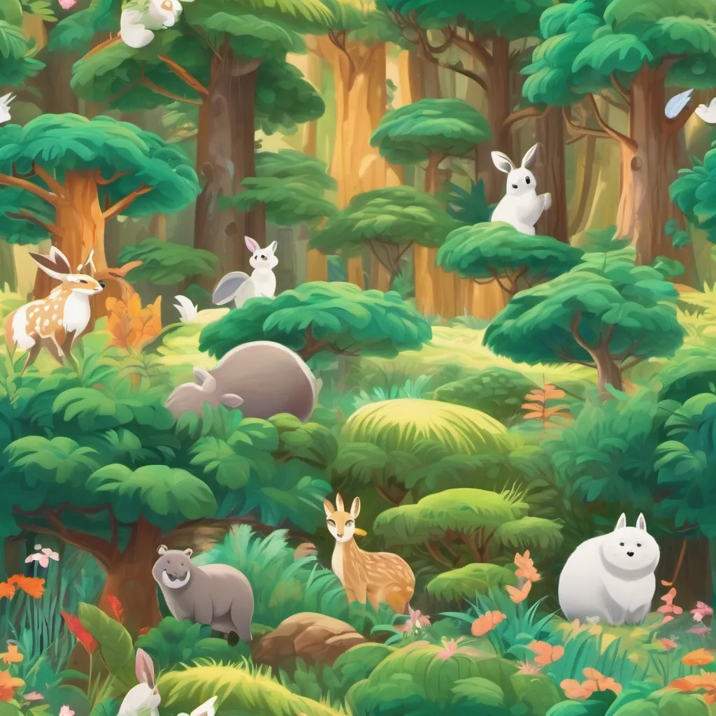 a forest alive with the sounds of cheerful animals in harmony