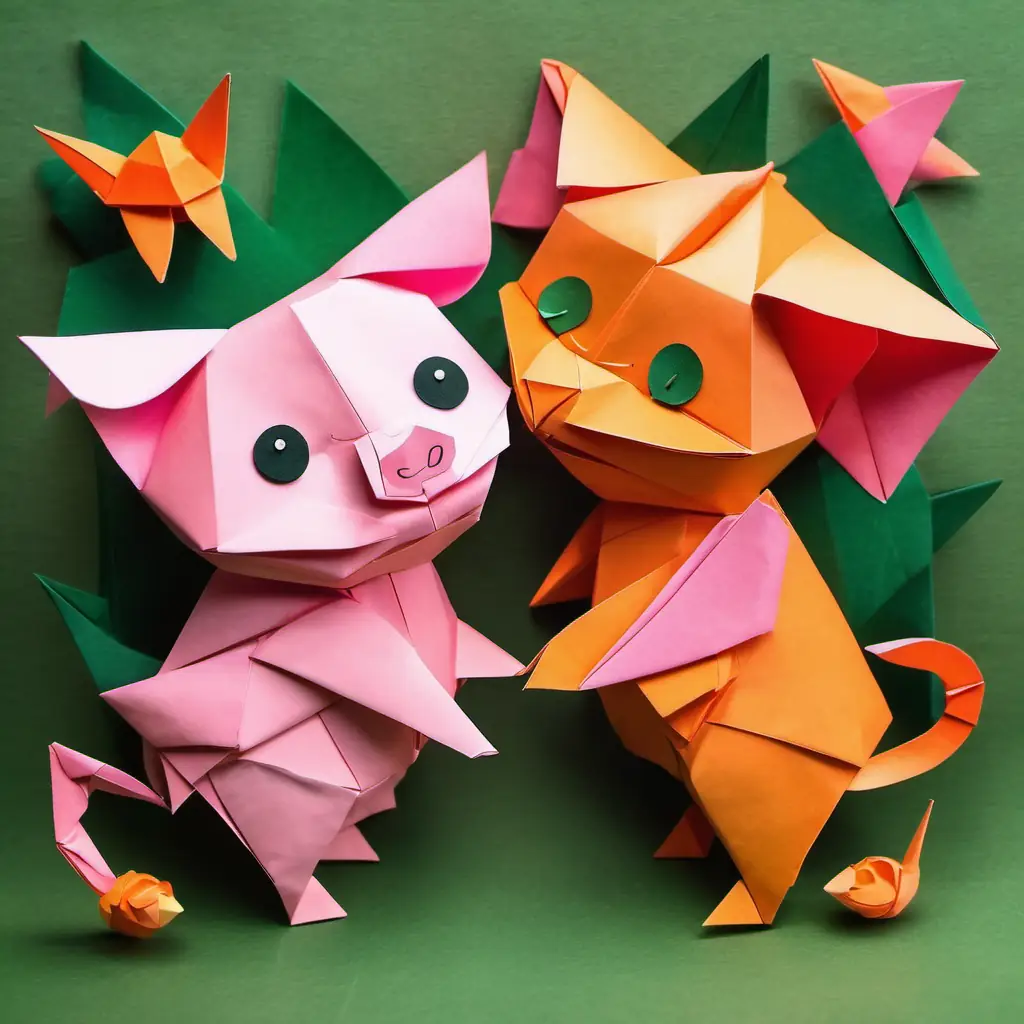The seventh page shows Pink pig with wings and a smile and Orange cat with big green eyes, playful and curious holding hands again, understanding the importance of sharing.