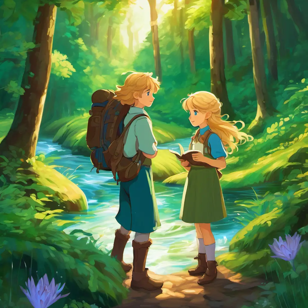 Lily has long, curly brown hair and bright blue eyes and Leo has spiky blond hair and sparkling green eyes prepare for their adventure and follow the map through a dark forest and sparkling river.