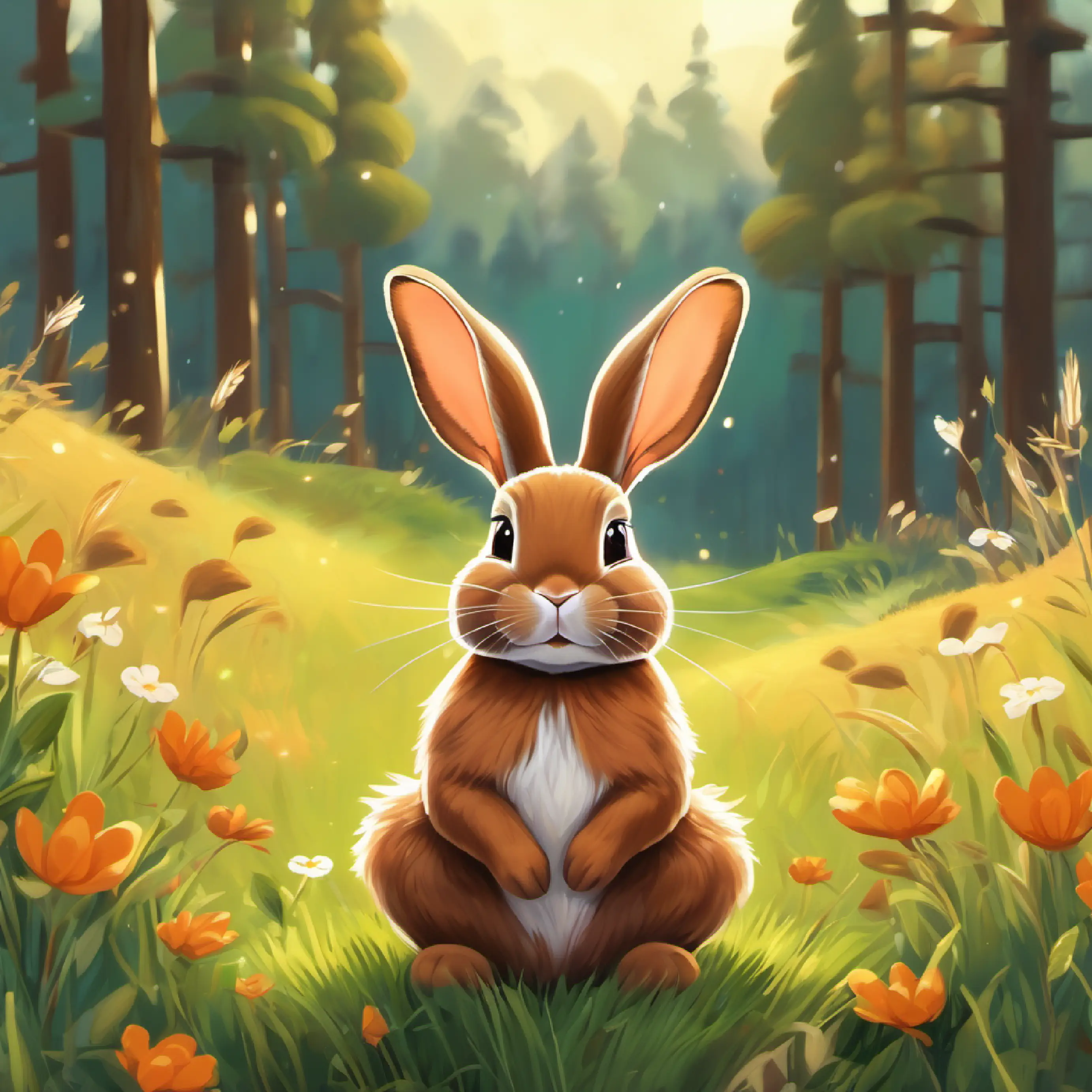 Introduces A brown rabbit with white paws closing its eyes meditating in the meadow