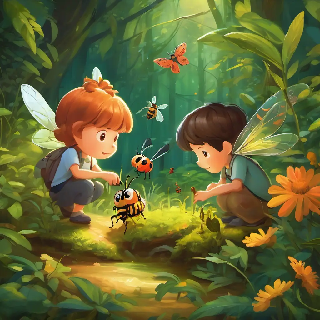 Description of the characters working together and finding a variety of insects.