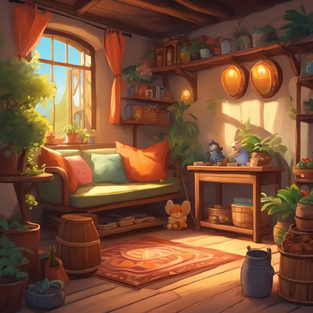 The characters settle in a cozy nook and start enjoying their hunt.