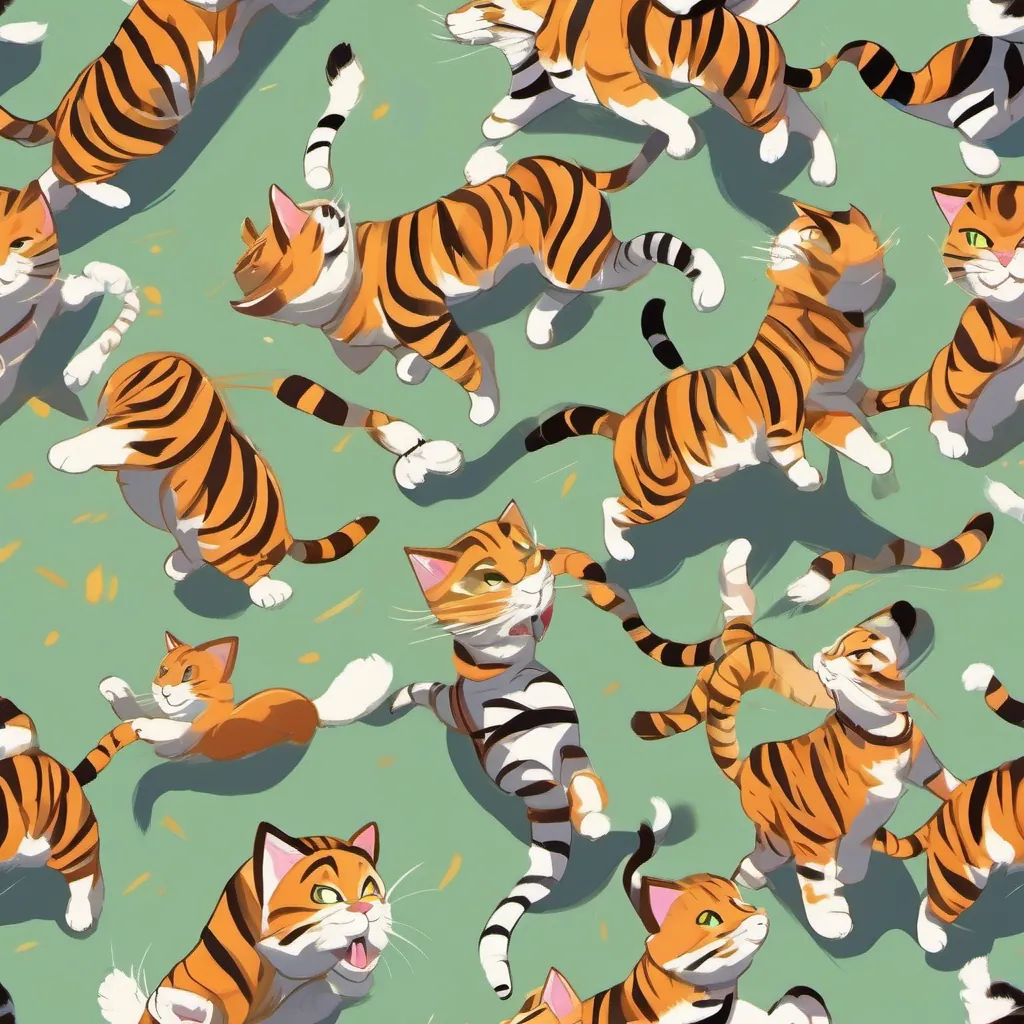 An energetic and bouncy cat, with stripes like a tiger, full of agility and spirit the cat excitedly bouncing high with determination, aiming to grab the harness.