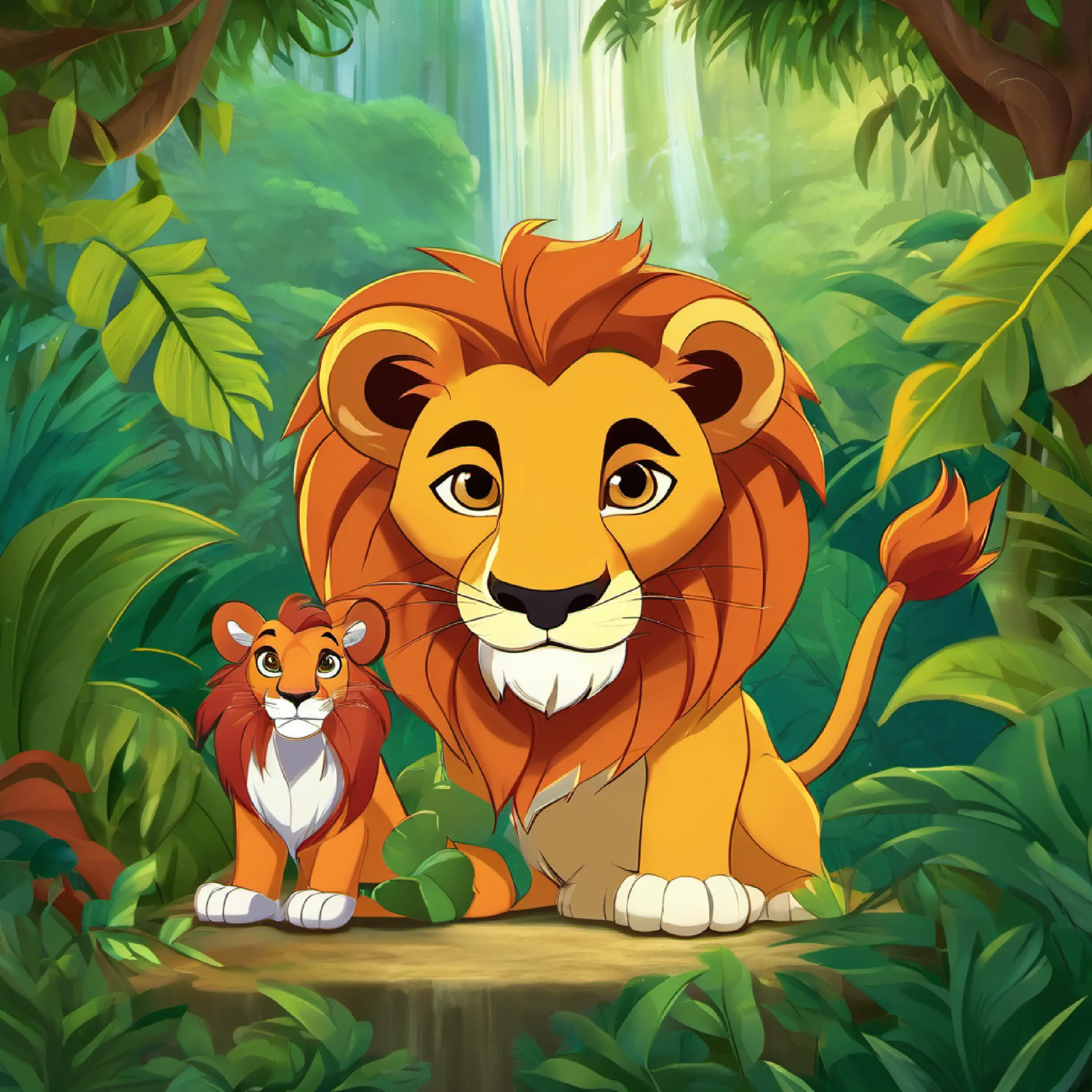 Simba's heart swelled with pride and joy. He had overcome every challenge and had earned the respect of his fellow animals. With a roar that echoed throughout the jungle, he accepted his rightful place as the king of the jungle.  From that day on, Simba ruled the jungle with wisdom, compassion, and fairness. Under his leadership, the animals lived in harmony, and the jungle flourished. And every night, as the moon rose high above the trees, Simba, Zuri, and Kai would gather by the waterfall to share stories of their incredible adventures and celebrate the unity they had brought to the magical jungle.  Now, my little friend, it's time for you to close your eyes and drift off to sleep. Dream of the brave lion, Simba, and the magical jungle where anything is possible. Goodnight, sweet dreams, and may your own adventures fill your heart with joy and wonder.