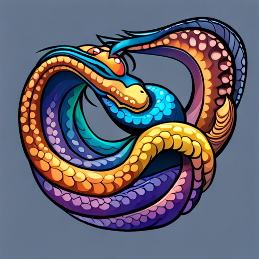 Colorful snake with a friendly smile and magical powers. with colorful scales and a friendly smile