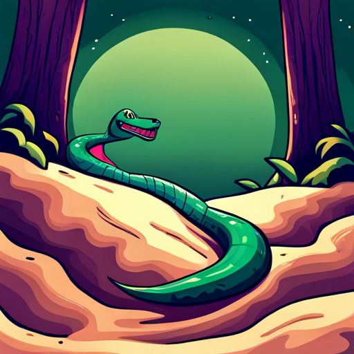 Colorful snake with a friendly smile and magical powers. slithering through the green forest trees