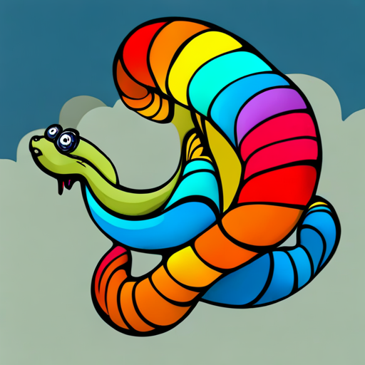 Colorful snake with a friendly smile and magical powers. creating vibrant rainbows with magic powers