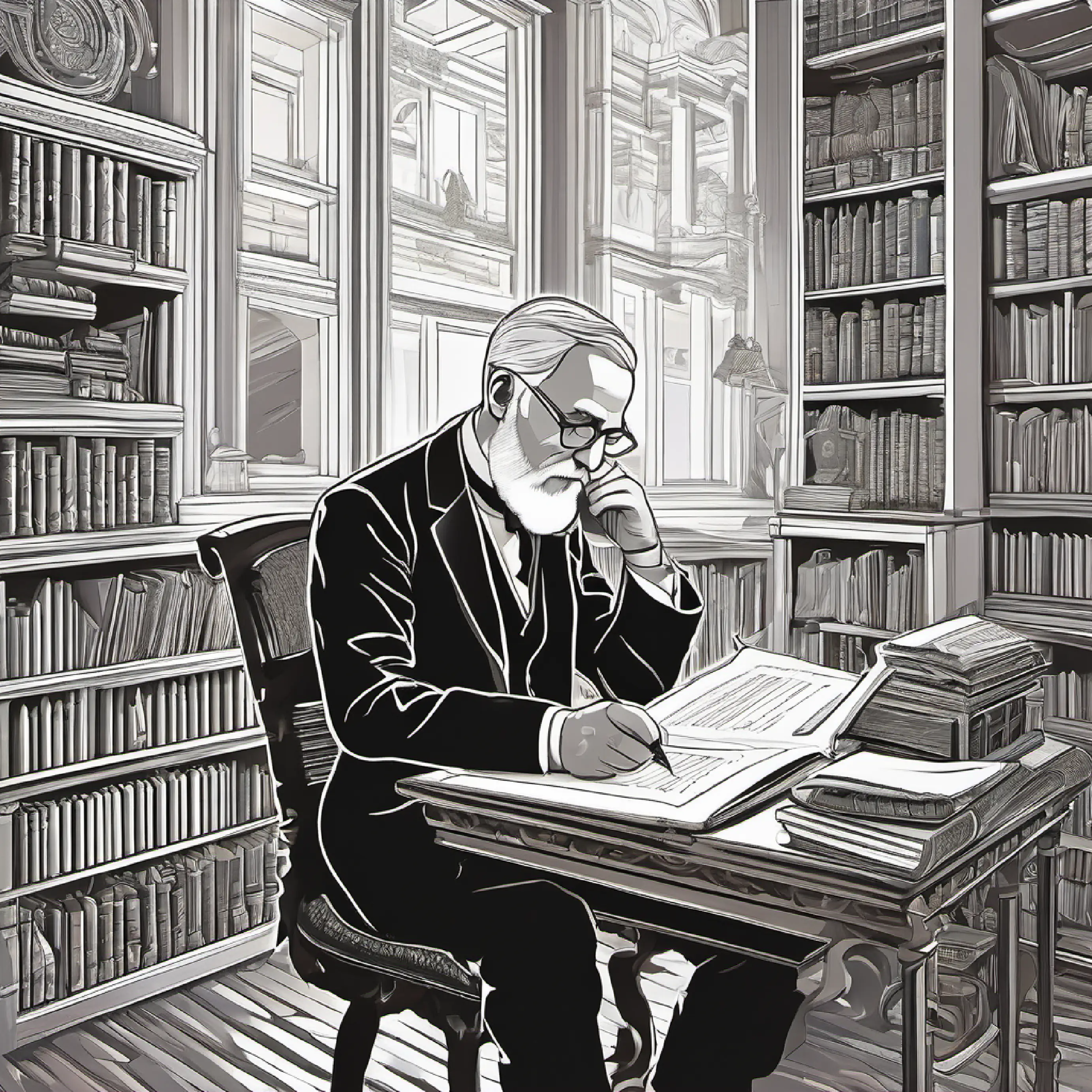 Freud writing his groundbreaking theories.