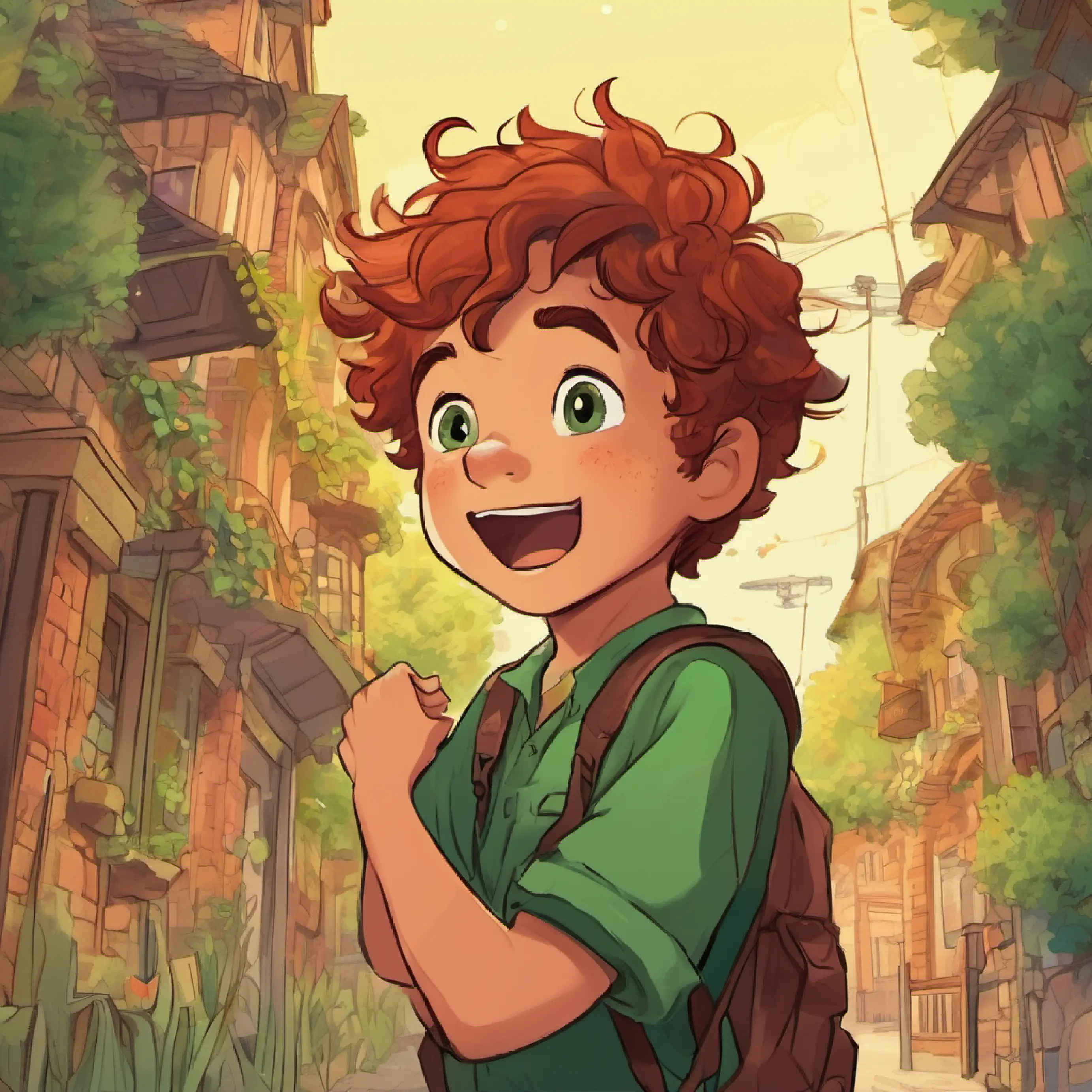 Lively, freckled face, red hair in tufts, green eyes's excitement, Curious, dark skin, braided black hair, brown eyes's uncertainty, 7-year-old boy, thoughtful hazel eyes, messy brown hair's realization of consequences