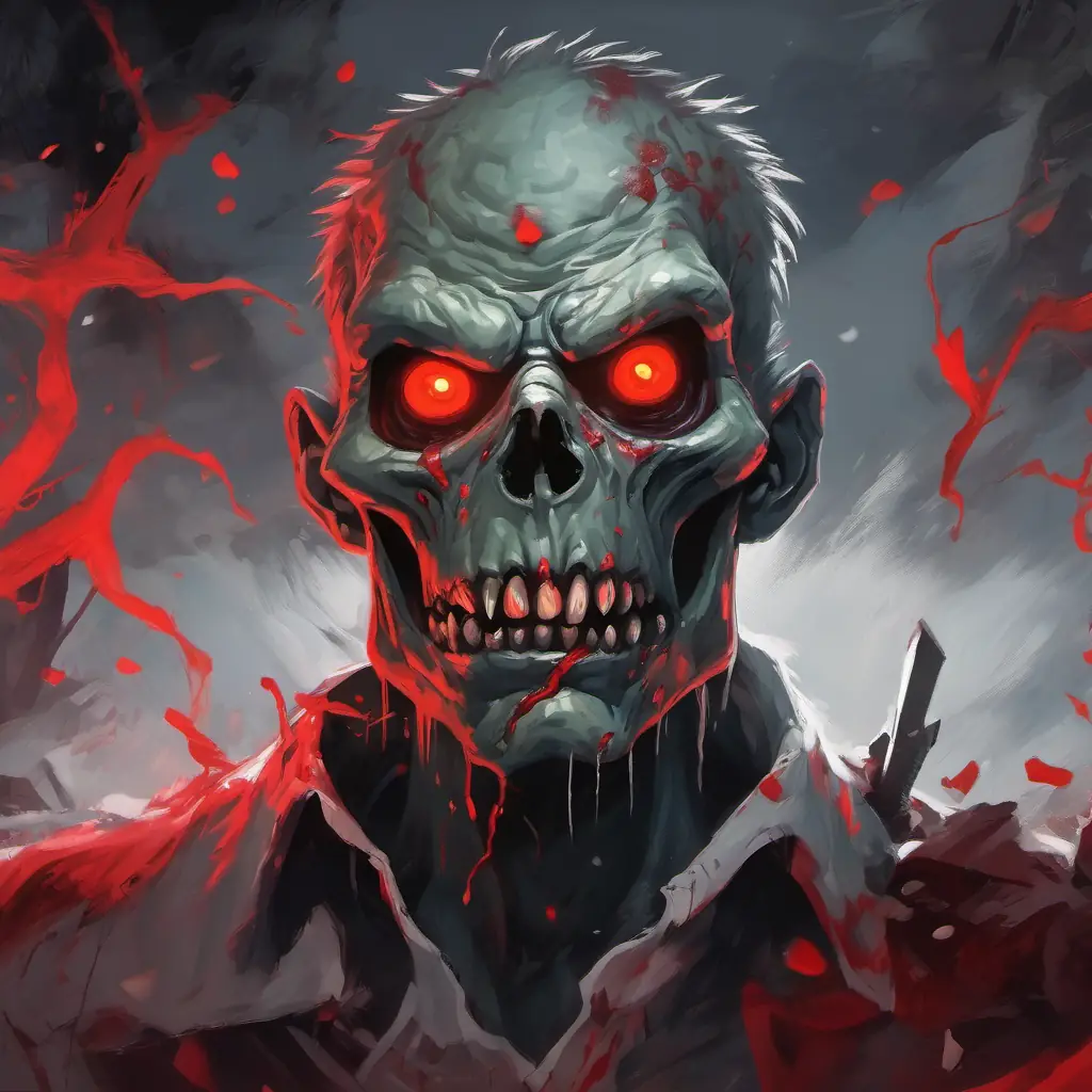 Introduction of the Huge zombie with grey skin and red glowing eyes, powerful and destructive, a powerful and destructive enemy