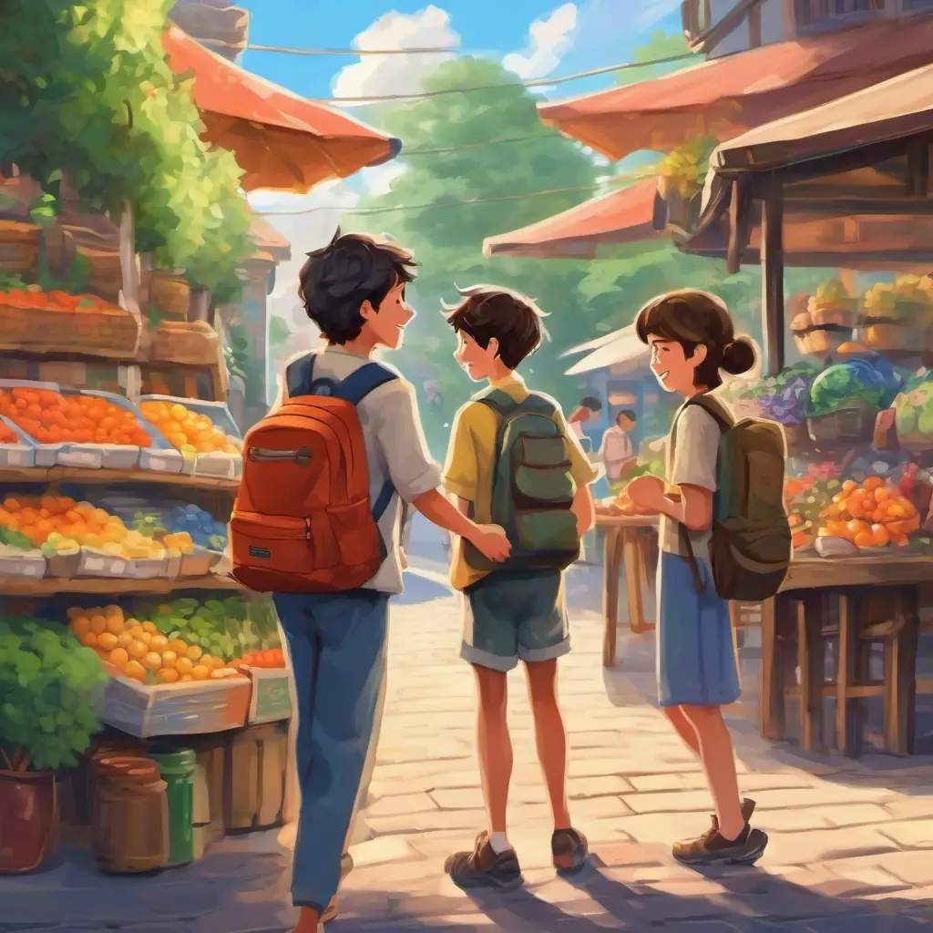 A friendly teenager with a warm smile and a backpack full of curiosity and the vendor share a joyful moment, understanding each other through non-verbal cues and simple words.