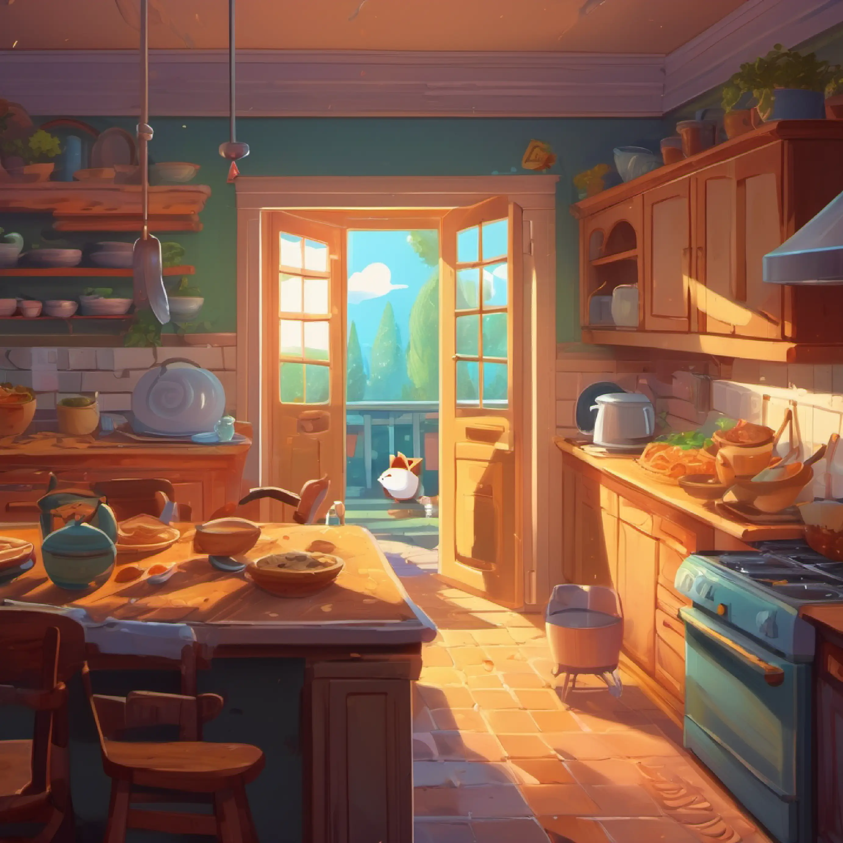 Byte inspects the kitchen and discovers crumbs leading to a hole.