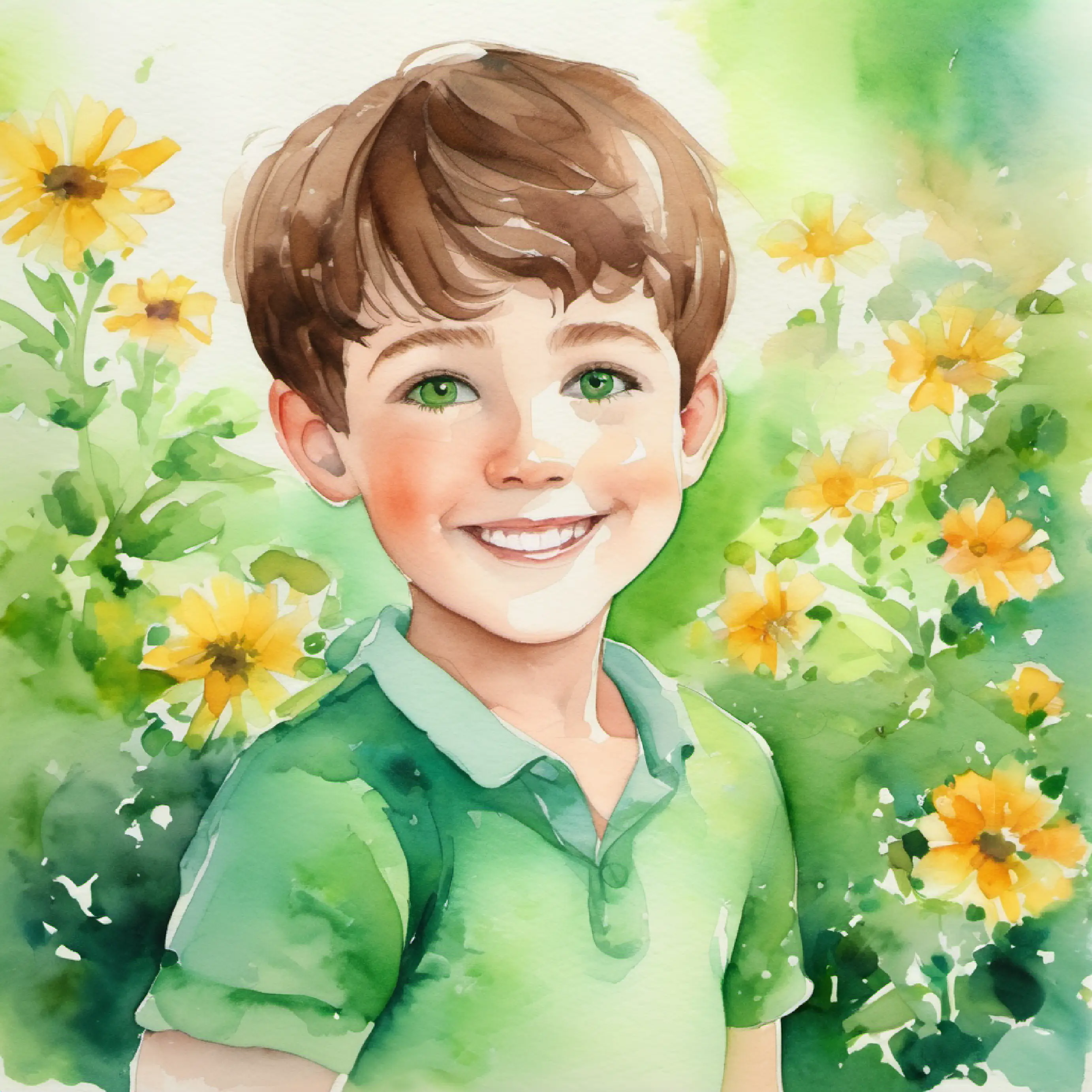 Introduction to Cheerful boy, short brown hair, sparkling green eyes, always smiling and Roughty, in Cheerful boy, short brown hair, sparkling green eyes, always smiling's garden.