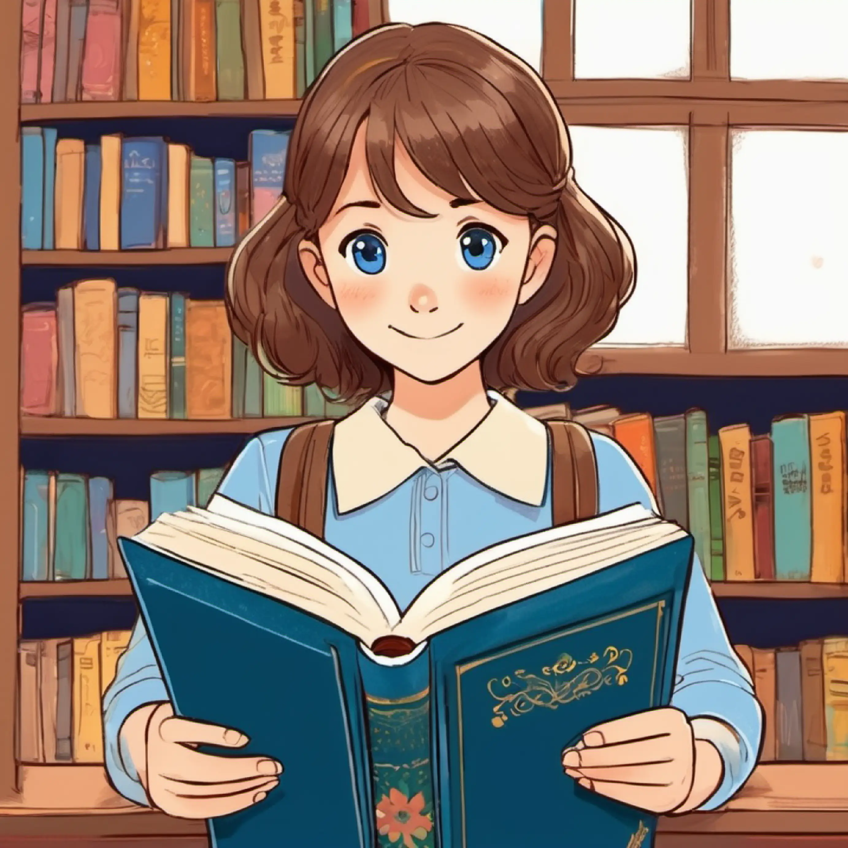 brown hair, blue eyes, always carrying a book reads beautifully, class is attentive, positive change.