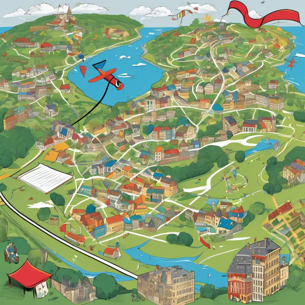 A map of France with popping icons of schools appearing, each joined by a ribbon trailing from a kite.