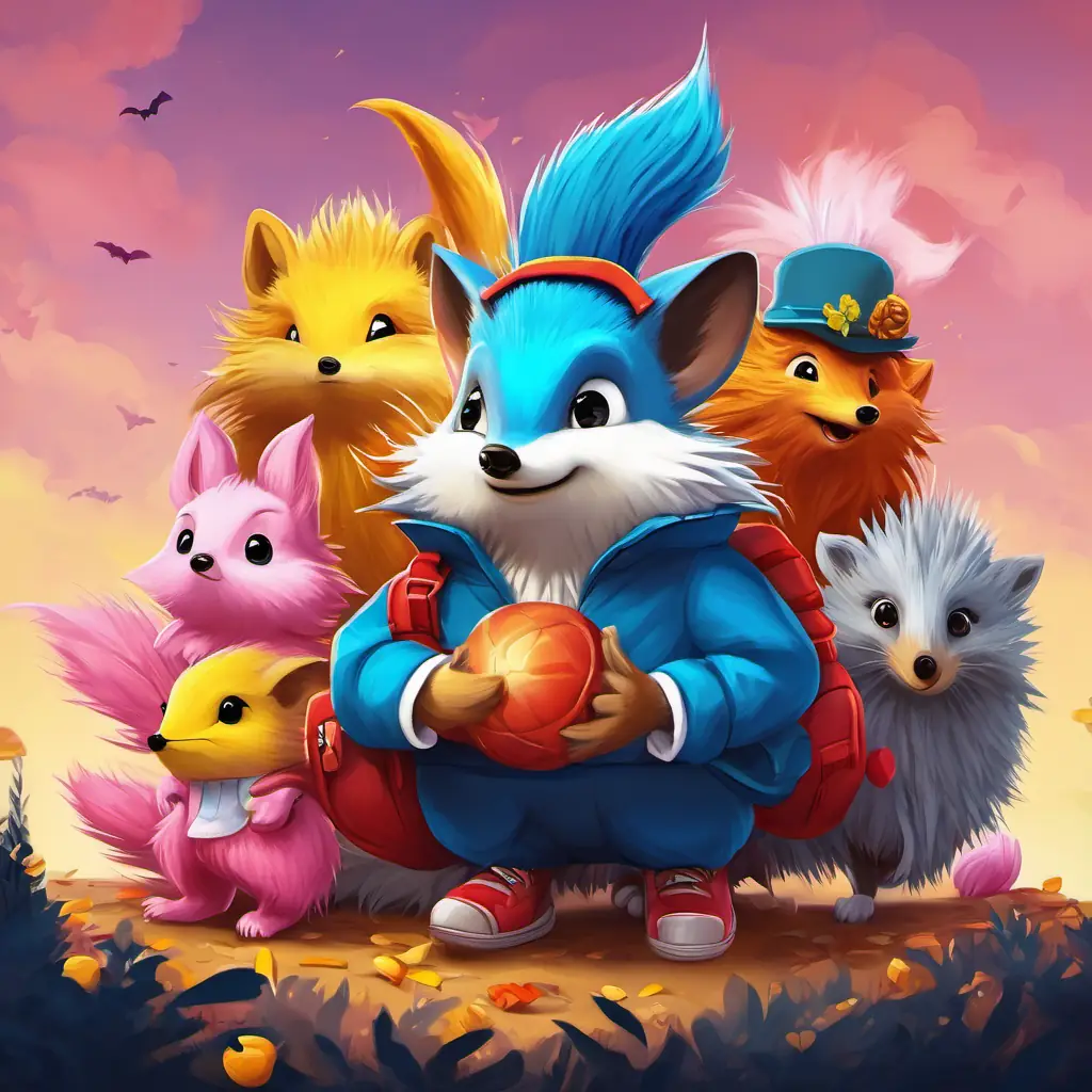 Characters: Blue fur, red shoes, fast hedgehog, Yellow fur, two tails for flying, clever fox, Red fur, yellow dreadlocks, strong echidna, Pink hedgehog, always carrying a big hammer, and White fur, pink bow, cute little rabbit; Setting: Wide river - flowing water, rocks, trees