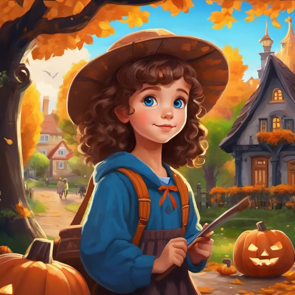 A little girl with bright blue eyes and curly brown hair's favorite spot in the village park, where she would paint surrounded by nature.