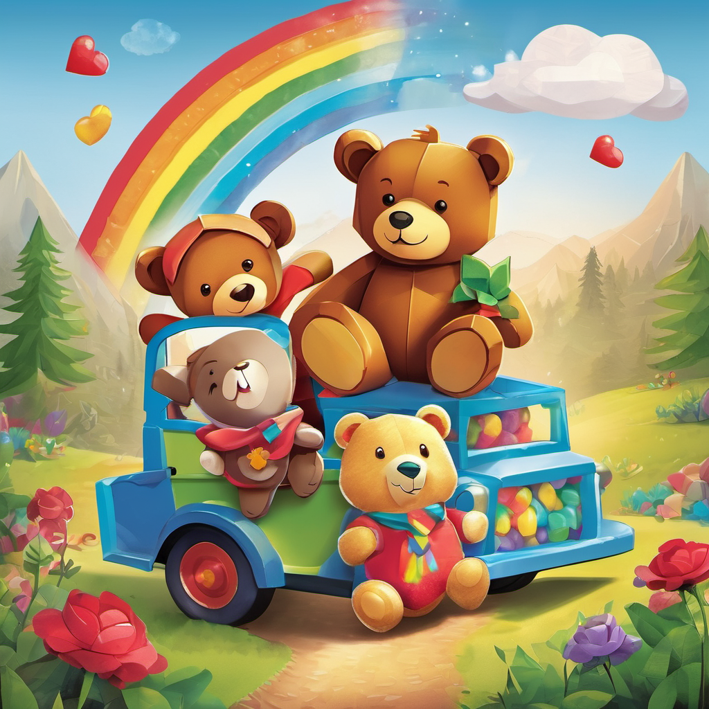 The three friends embarked on a journey to find Teddy Bear Valley, where Sprinkle's family lived. Together, they followed rainbows made of giant gummy bears, crossed mountains crafted from jellybeans, and navigated through cocoa rivers, relying on each other to overcome any obstacle. After days of thrilling adventures, they reached Teddy Bear Valley. Sprinkle's heart swelled with joy as he was reunited with his family. His little bear siblings hugged him tight, and his teddy bear parents were filled with gratitude for his new friends who had taken such good care of him.