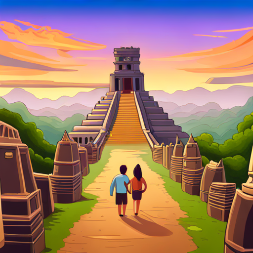 Friends appear in ancient Mayan civilization with temples
