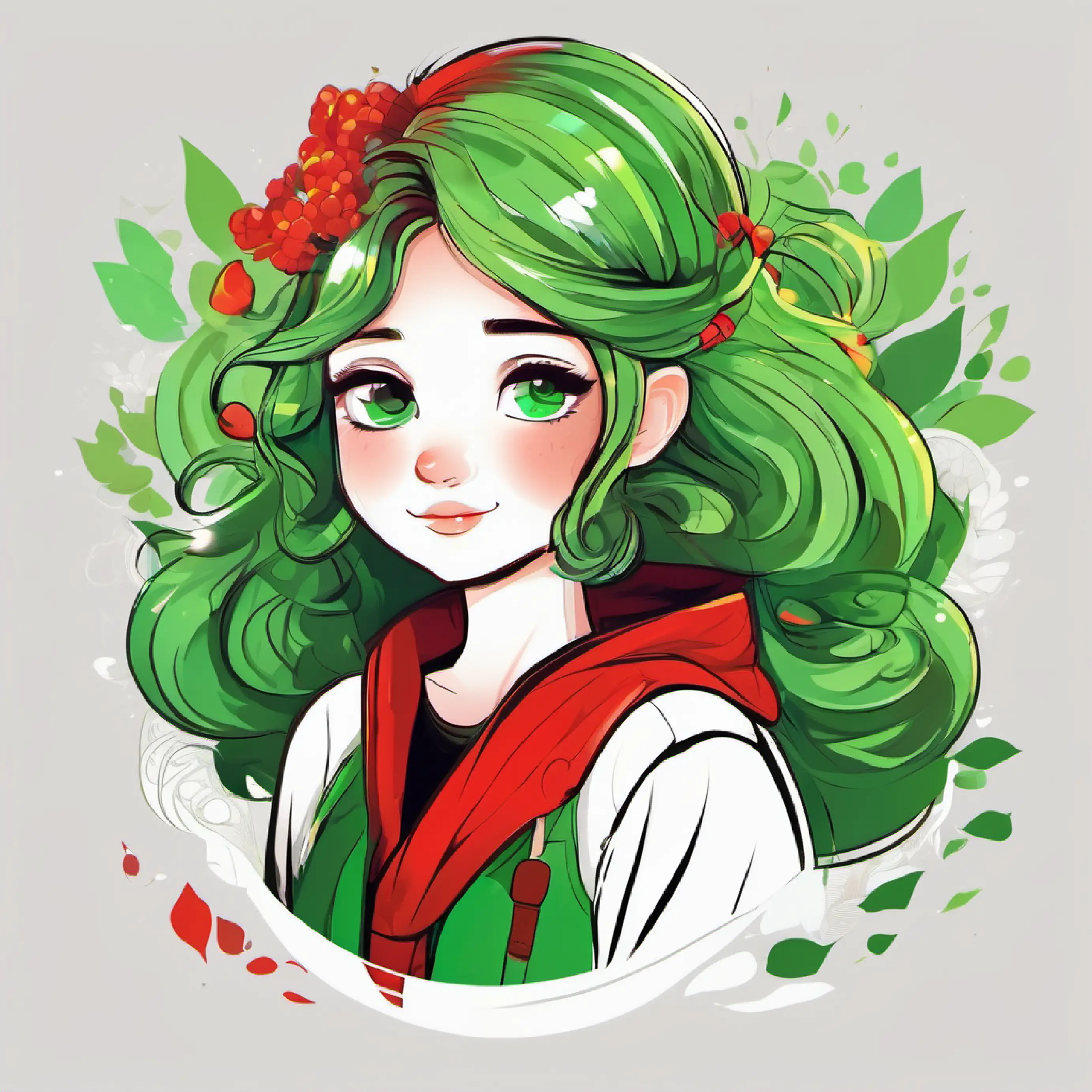 Cheerful, hazelnut hair, caring hazel eyes giving time and affection to the Injured, bright green scales, eyes filled with wisdom.