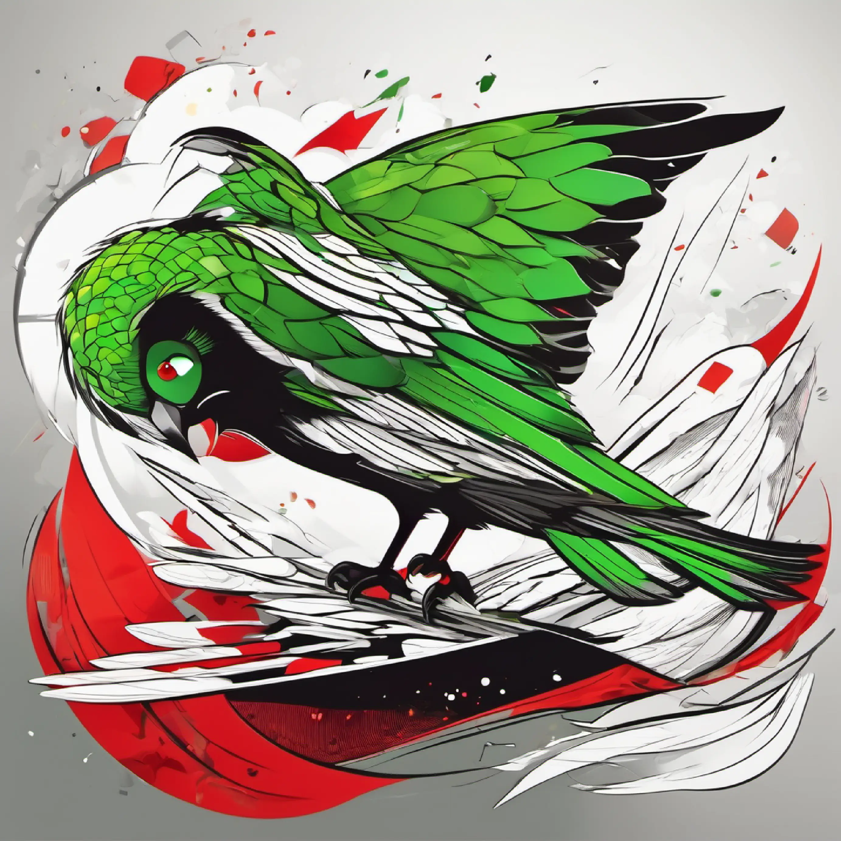 The Injured, bright green scales, eyes filled with wisdom preparing for the attempt to fly.