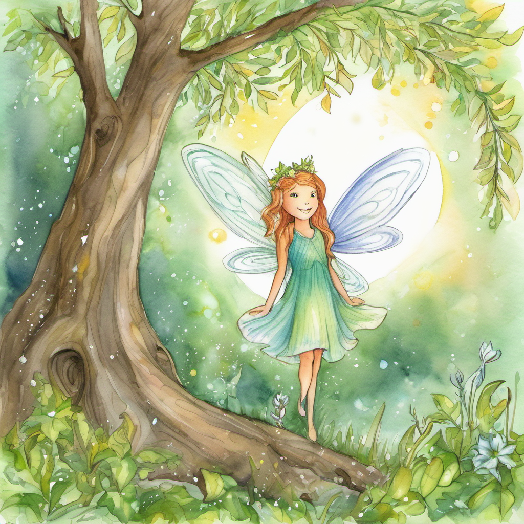 With a gentle rustle of its leaves, Willow summoned a helpful fairy named Lily. Lily appeared in a swirl of sparkles, ready to assist Sammy. Together, they searched high and low until they found every single acorn. Sammy's sad face turned into a beaming smile, and he thanked Willow and Lily for their kindness.