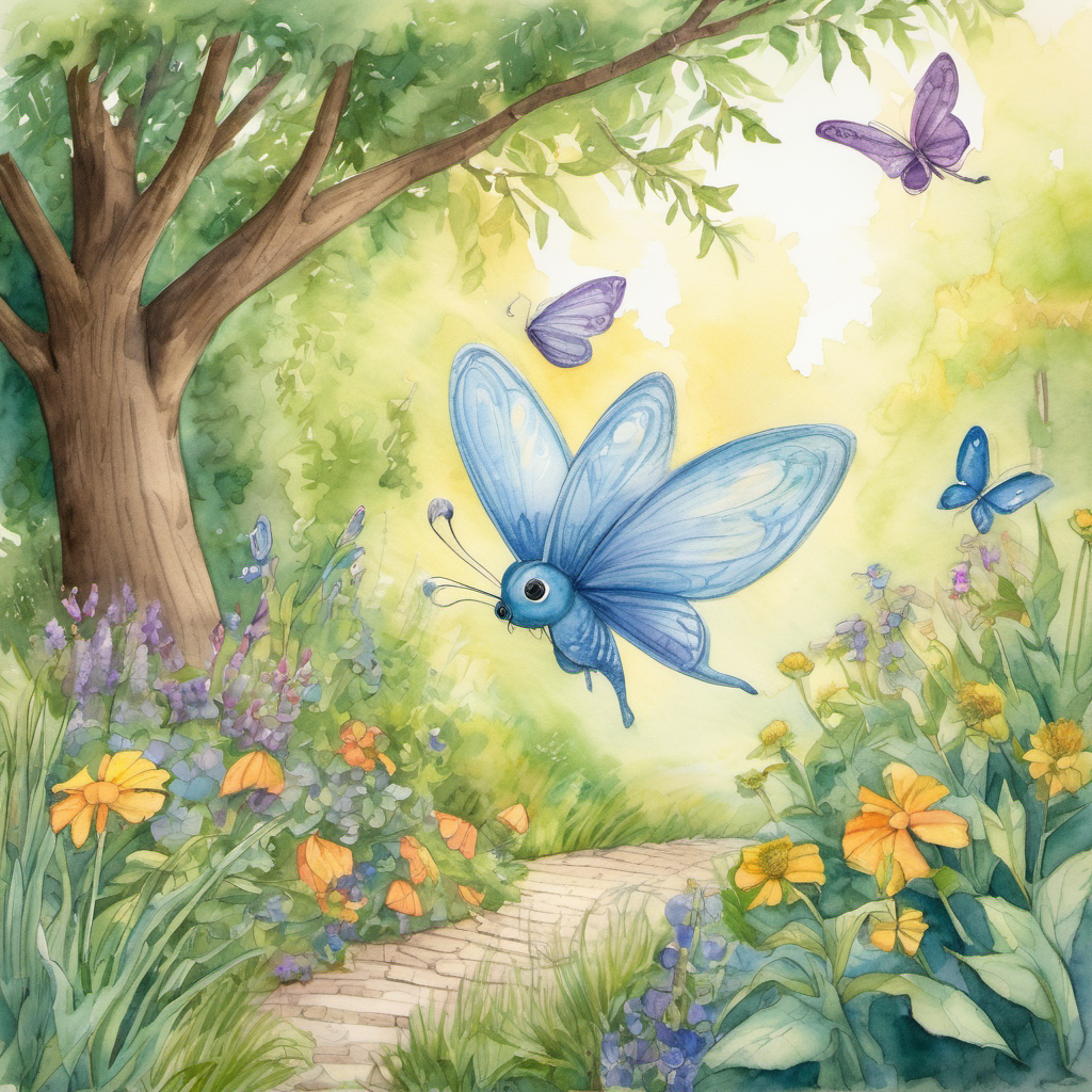 News about Willow's magical power quickly spread through the garden, reaching the ears of a playful butterfly named Benny. Benny had always wanted to fly higher than anyone else in the garden, but his wings were not strong enough. He fluttered over to Willow and shared his dream.