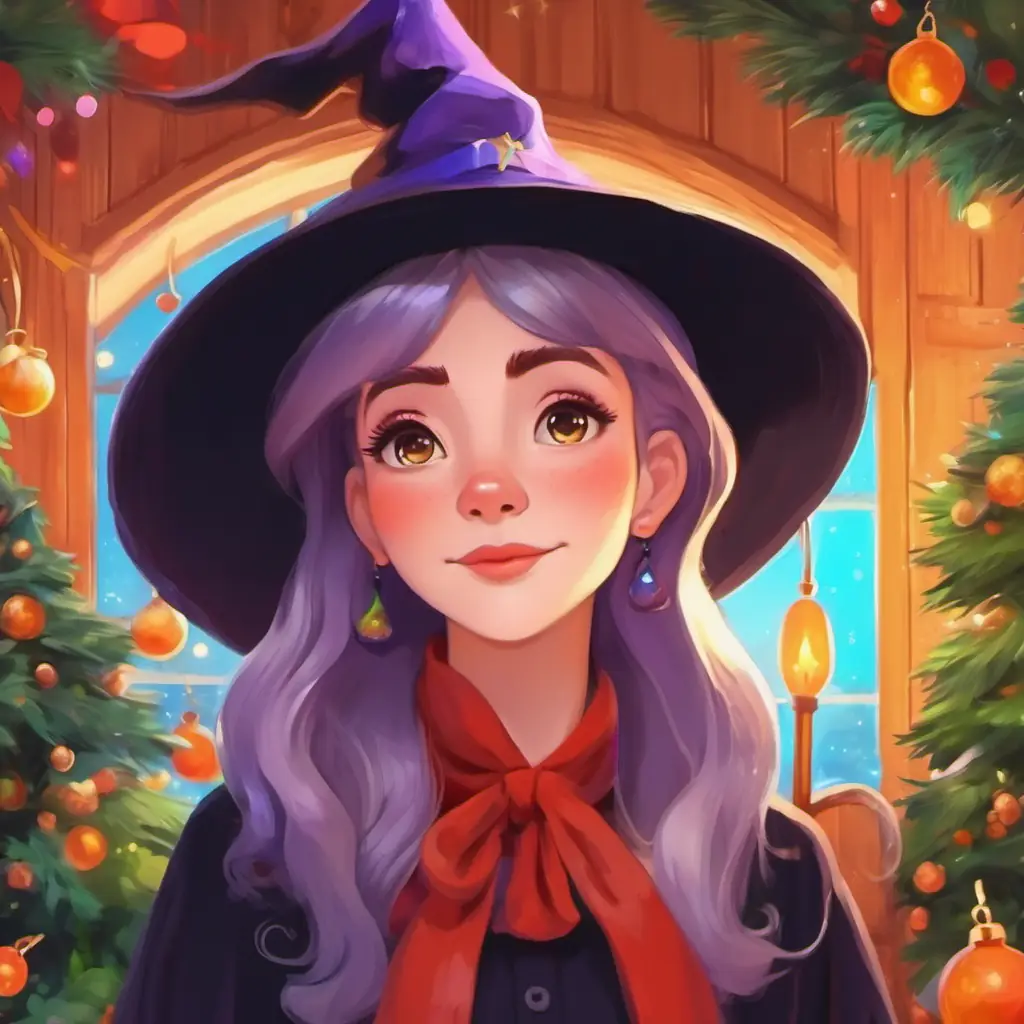 Character: Witch feeling content after spreading kindness.