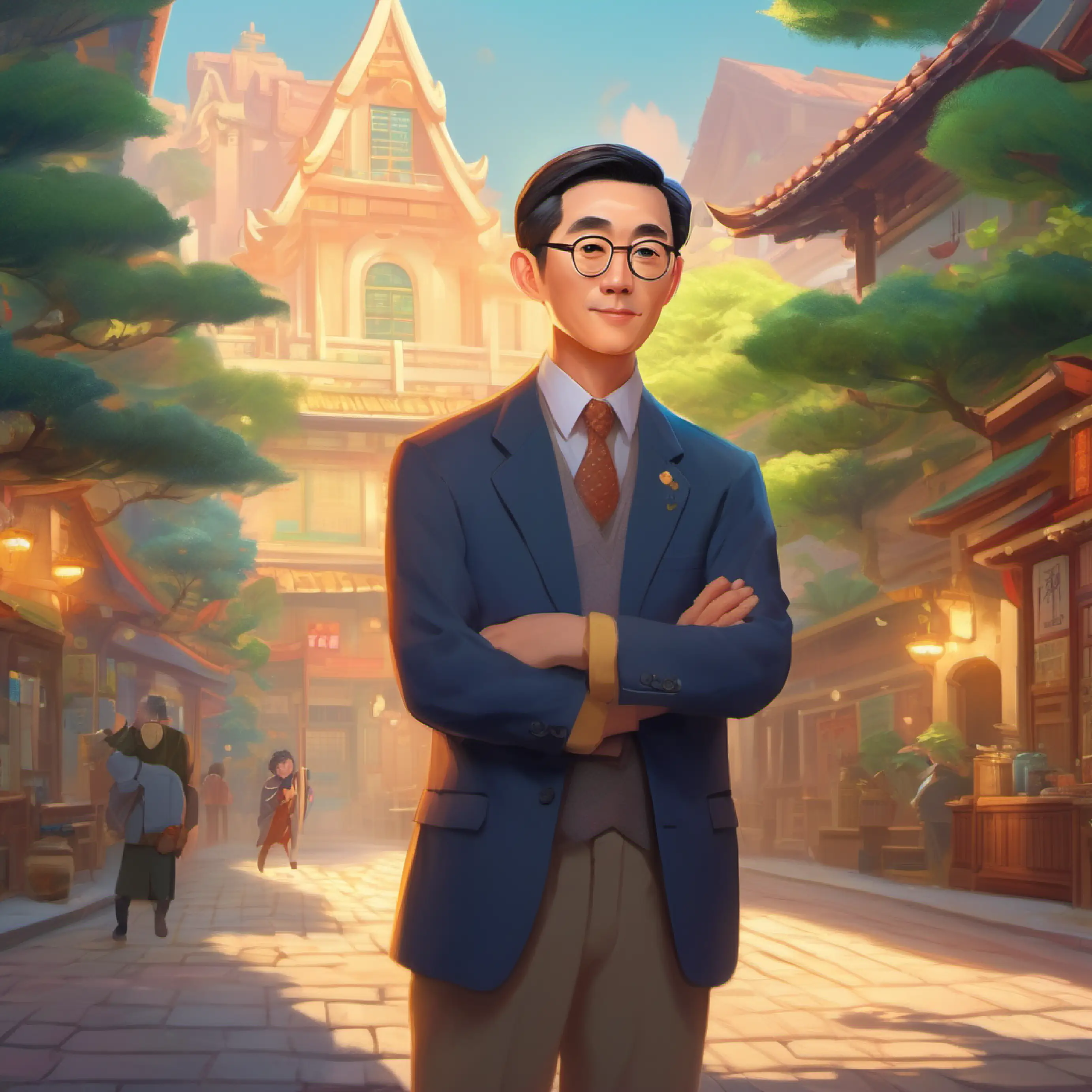 Mr Gao, a thoughtful teacher with a kind face and glasses meets Professor Wang, wise with sparkly eyes and an encouraging smile, a description of the encounter.