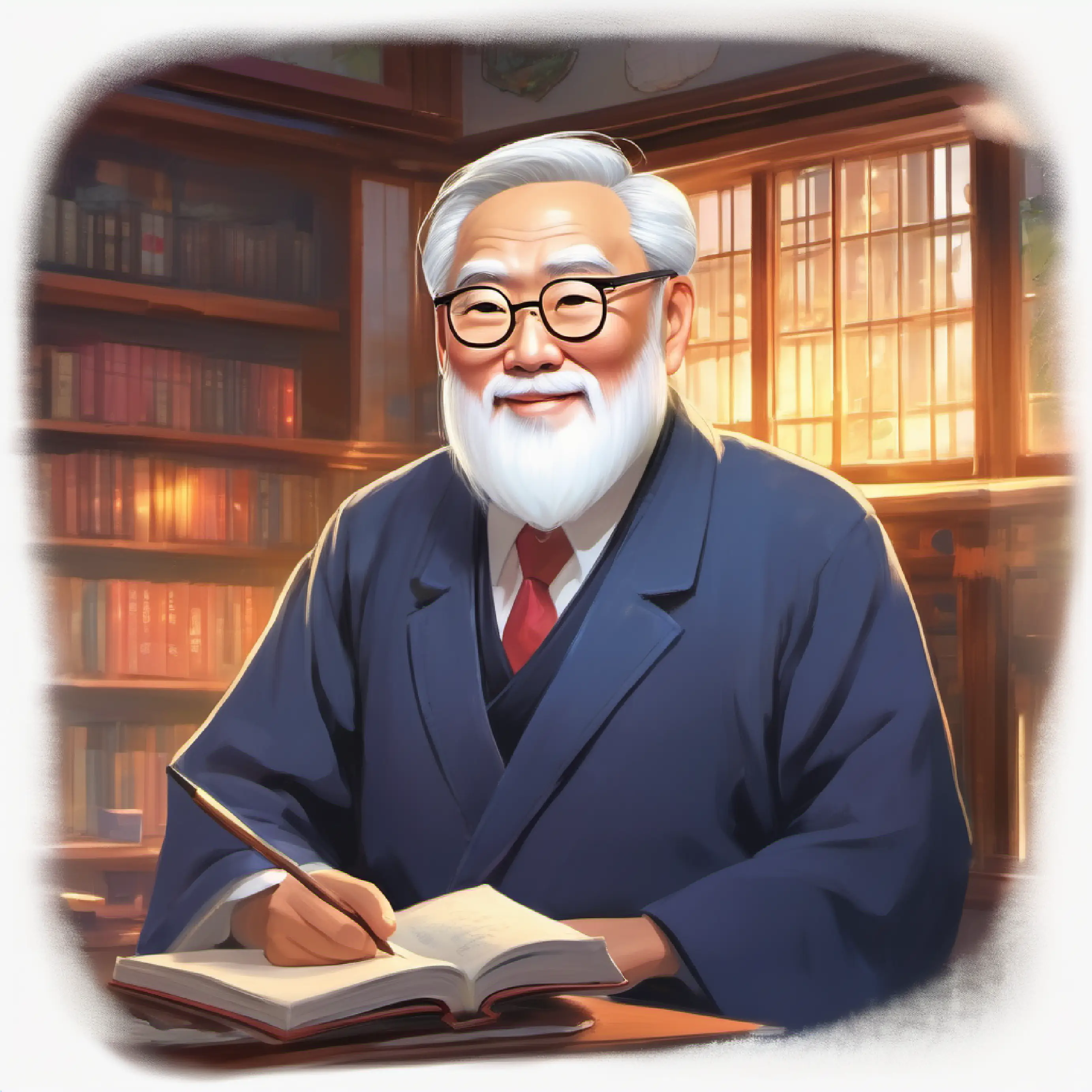 Professor Wang, wise with sparkly eyes and an encouraging smile shares his teaching secret with Mr Gao, a thoughtful teacher with a kind face and glasses.