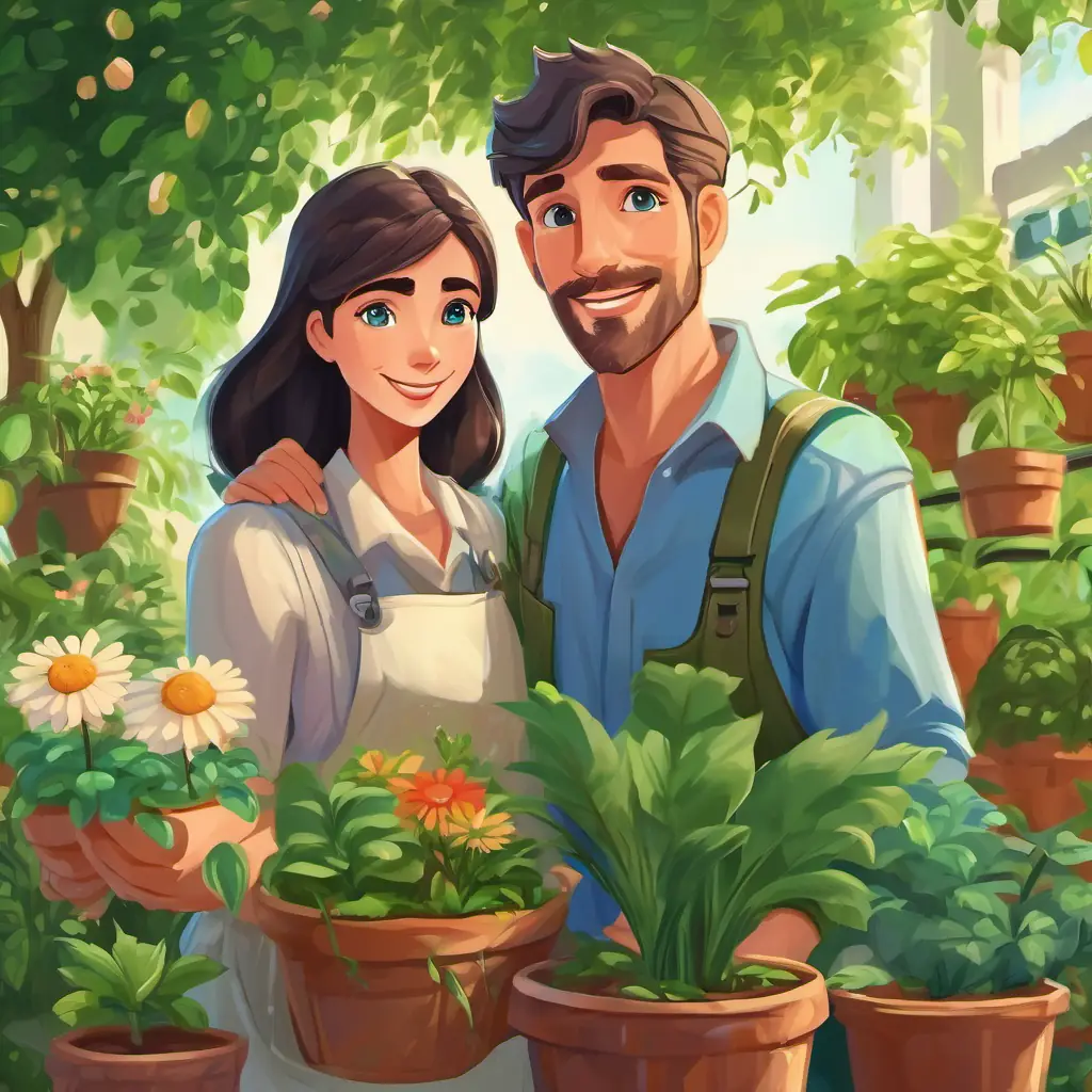 Hardworking man with dark hair and blue eyes, loves gardening and Kind woman with green eyes and a warm smile, great at taking care of plants are surprised but accept the judge's decision. They prioritize their friendship and the beauty they created together.