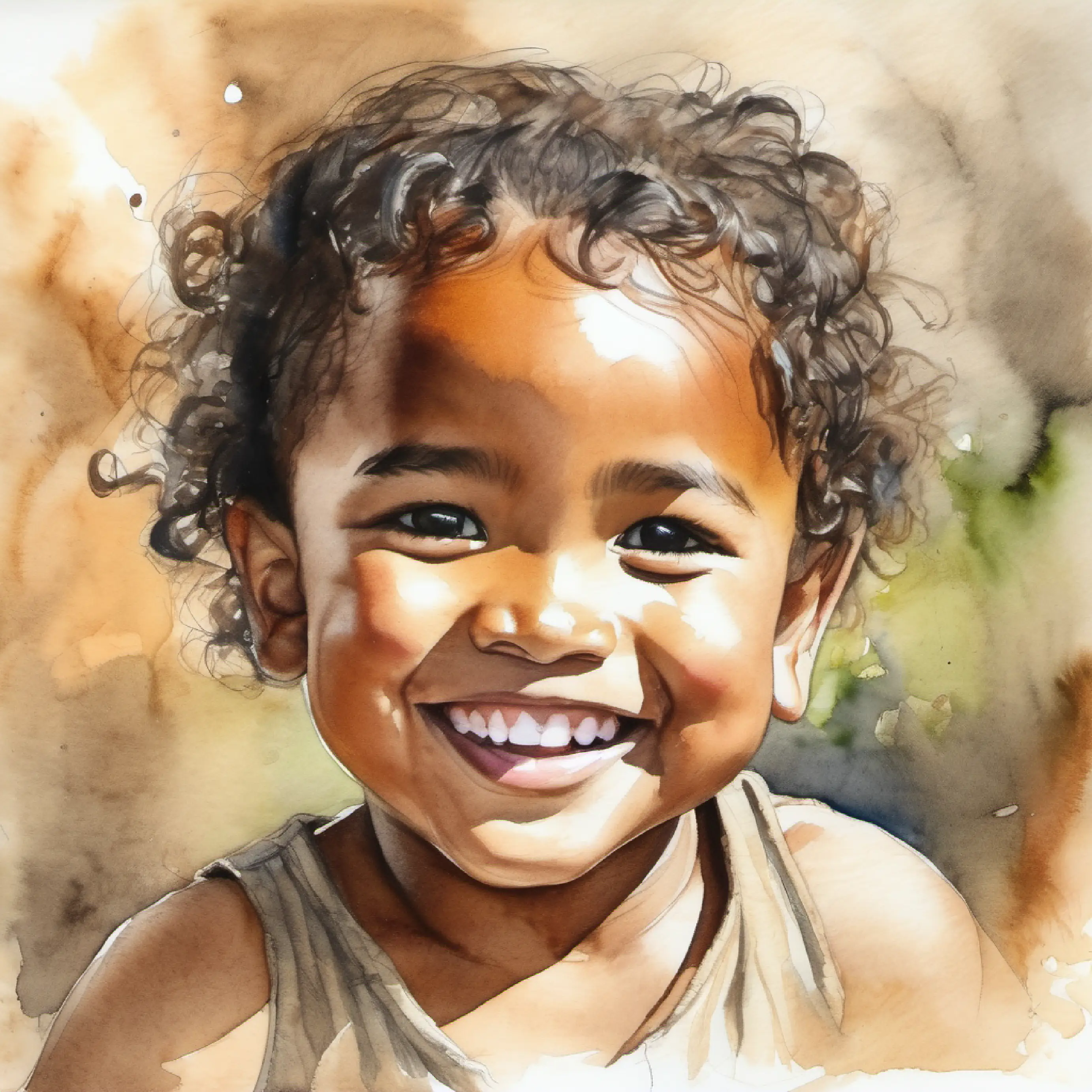 Young Samoan child, brown skin, dark eyes, happy smile playing with friends