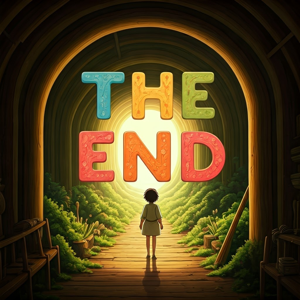 The words 'The End' written in colorful, playful font