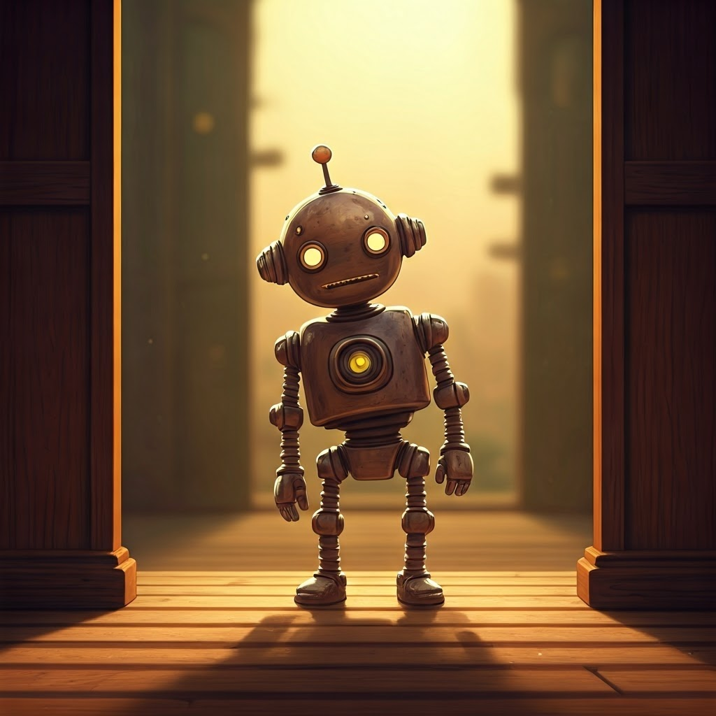 curious robot tilting its metallic head, confused