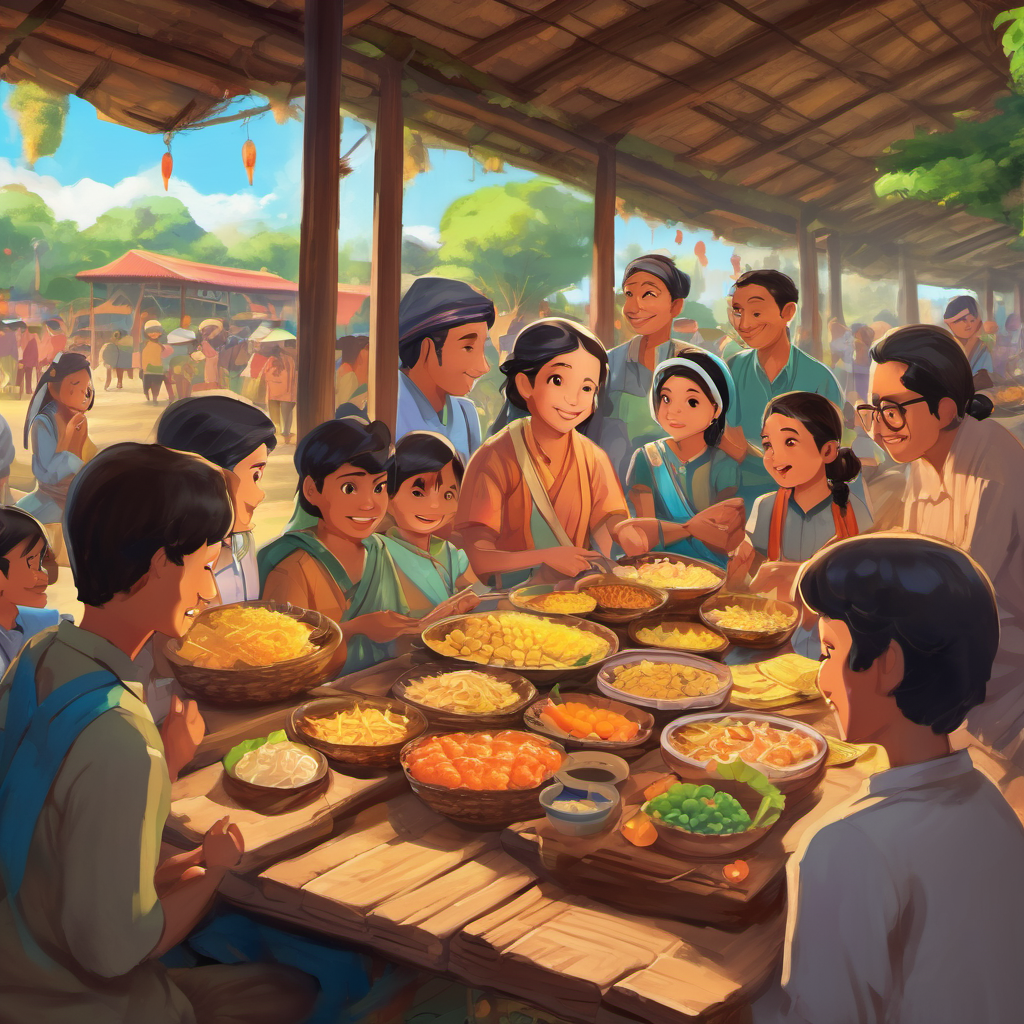 Shayal learned that community events were not just about fun and enjoyment. They were also about helping others and coming together as a community. His mischievous nature had turned into a valuable lesson about being helpful and kind. From that day on, Shayal, Khokon, Kalu, and Nani Buri became good friends. They would often gather at the fairgrounds to share stories, laughter, and some of Nani Buri's delicious snacks.