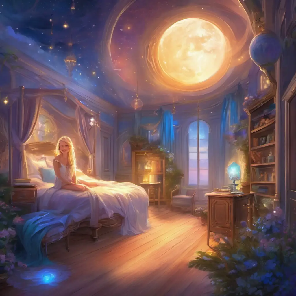 Returning to Blonde hair, blue eyes, cheerful smile's room before dawn, anticipating future adventures