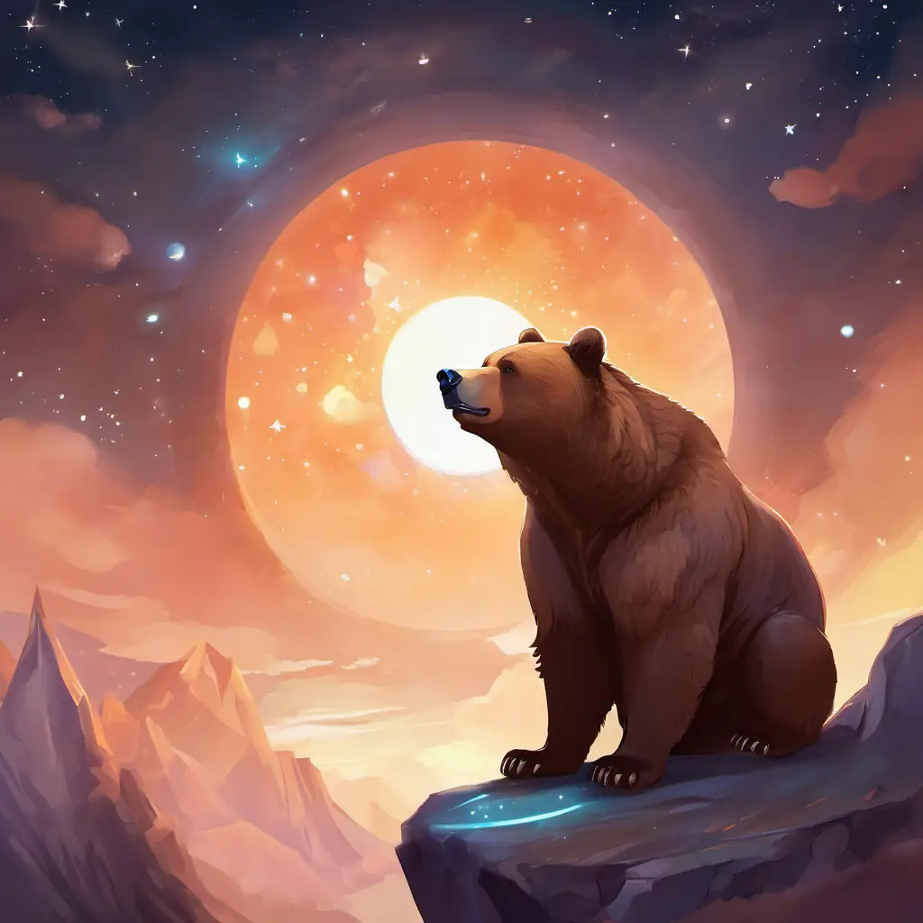 Furry brown bear, shiny button eyes's internal conflict between nighttime adventures and morning companionship