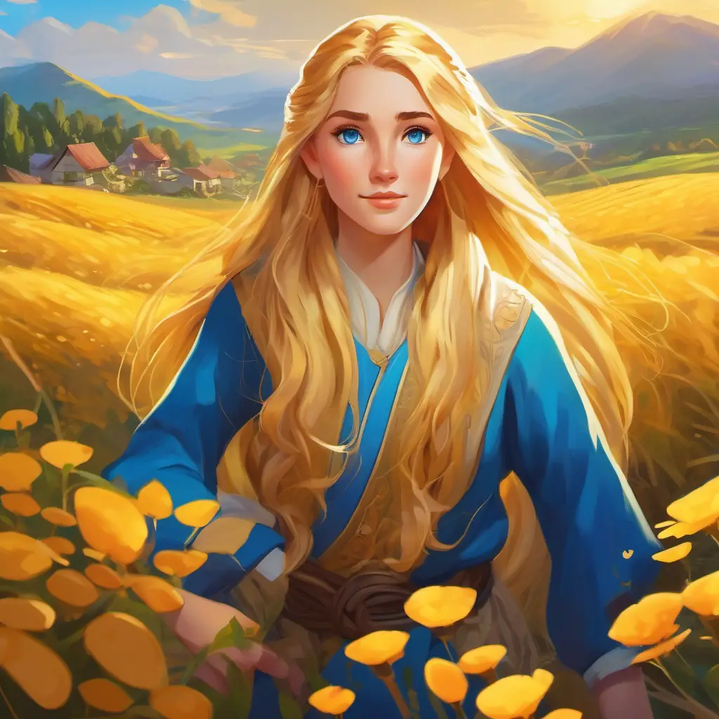 golden hair, bright blue eyes, adventurous spirit returns to her village filled with hope and inspires positive change.