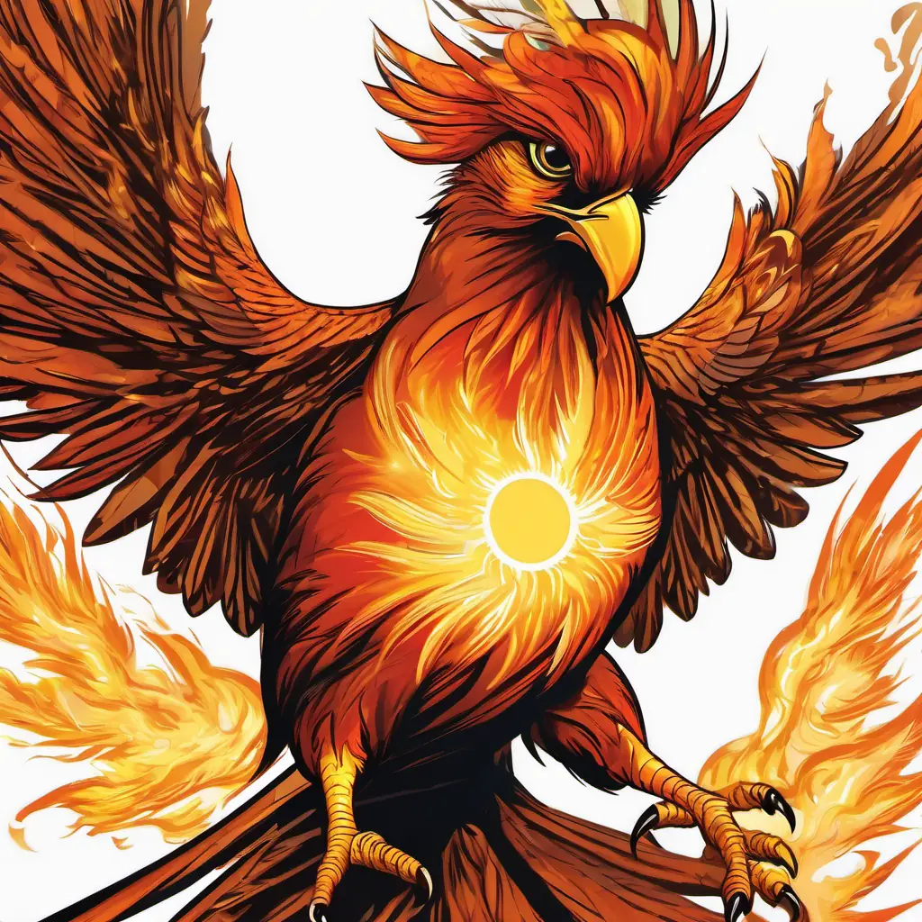 Celestial phoenix, fiery plumage, symbol of rebirth's flight post-rebirth, Young, astute scientist, brown eyes, driven by curiosity's realizations and acclaim