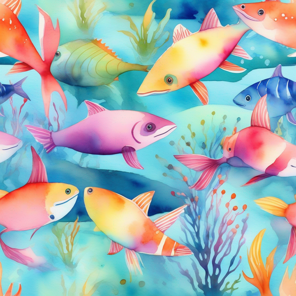 Colorful swimming creatures with fins and gills. create a bridge with their bodies to cross the river.