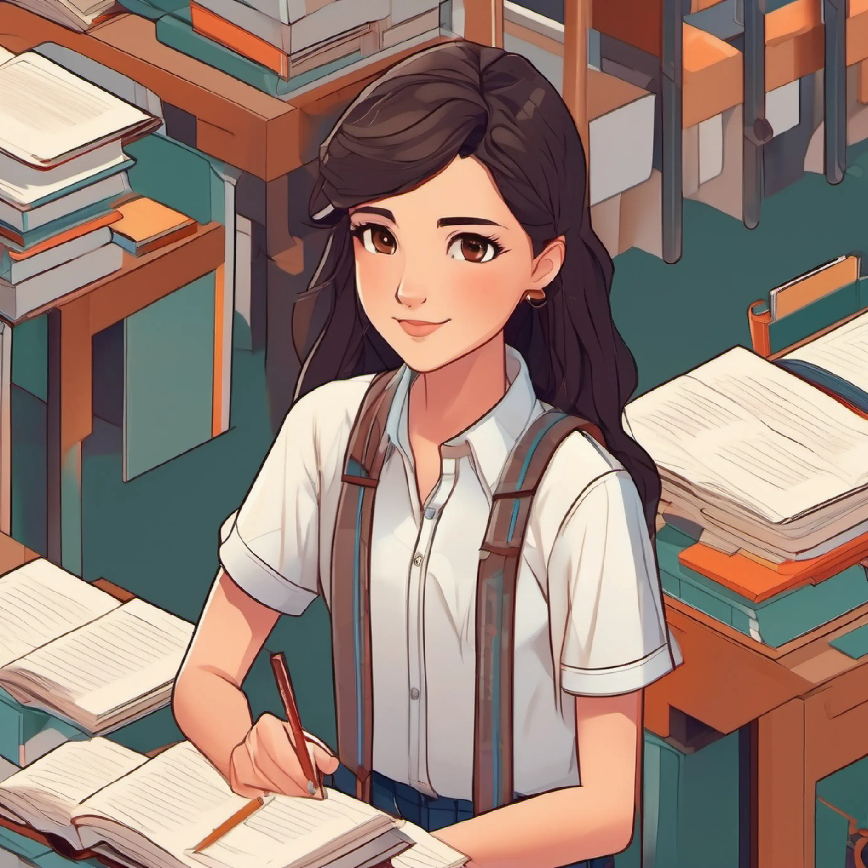 Dark hair, brown eyes, wears a simple shirt and shorts feels a bit out of place among the other students.
