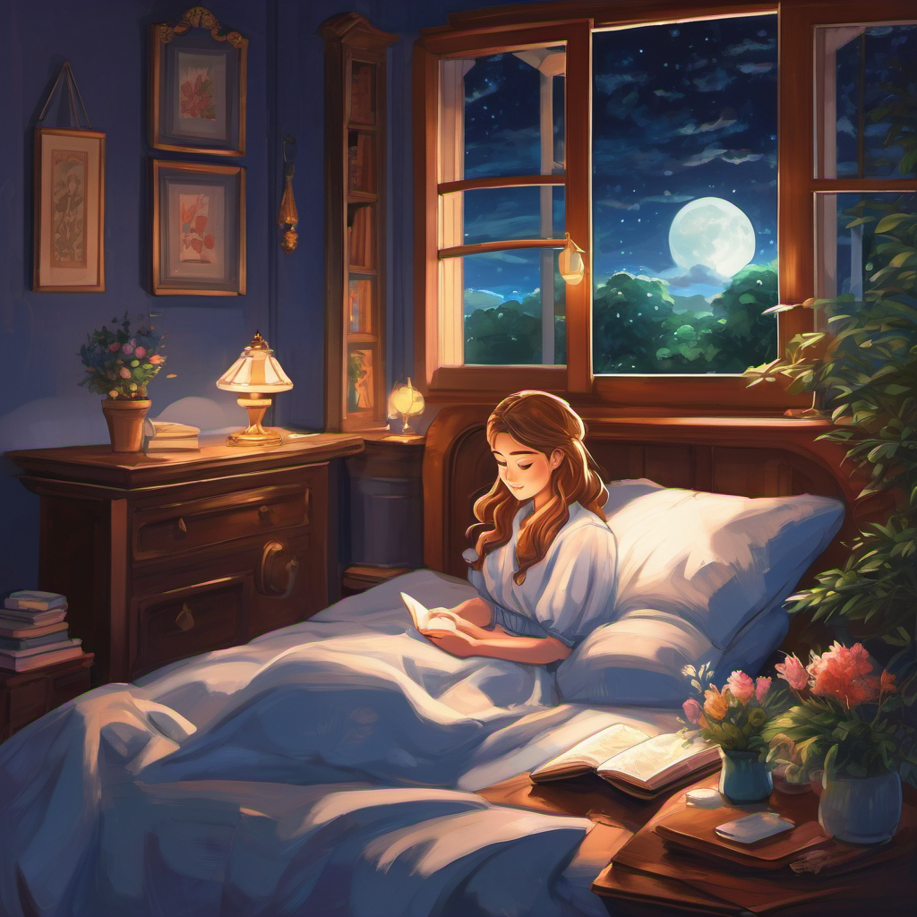 That night, as Emma lay in bed with her notebook beside her, she saw a beam of moonlight shining on her window sill. The Enchanted Eraser was glowing, calling out to her. Emma couldn't resist its magical allure, so she decided to follow the moonlight and see where it led. As she stepped out into the night, Emma found herself in a beautiful garden filled with colorful flowers, talking animals, and sparkling fireflies. It was a place filled with enchantment and wonder.