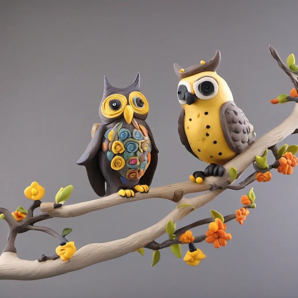 A wise owl perched on a branch, talking to a proactive bumblebee with a twinkle in its eye.