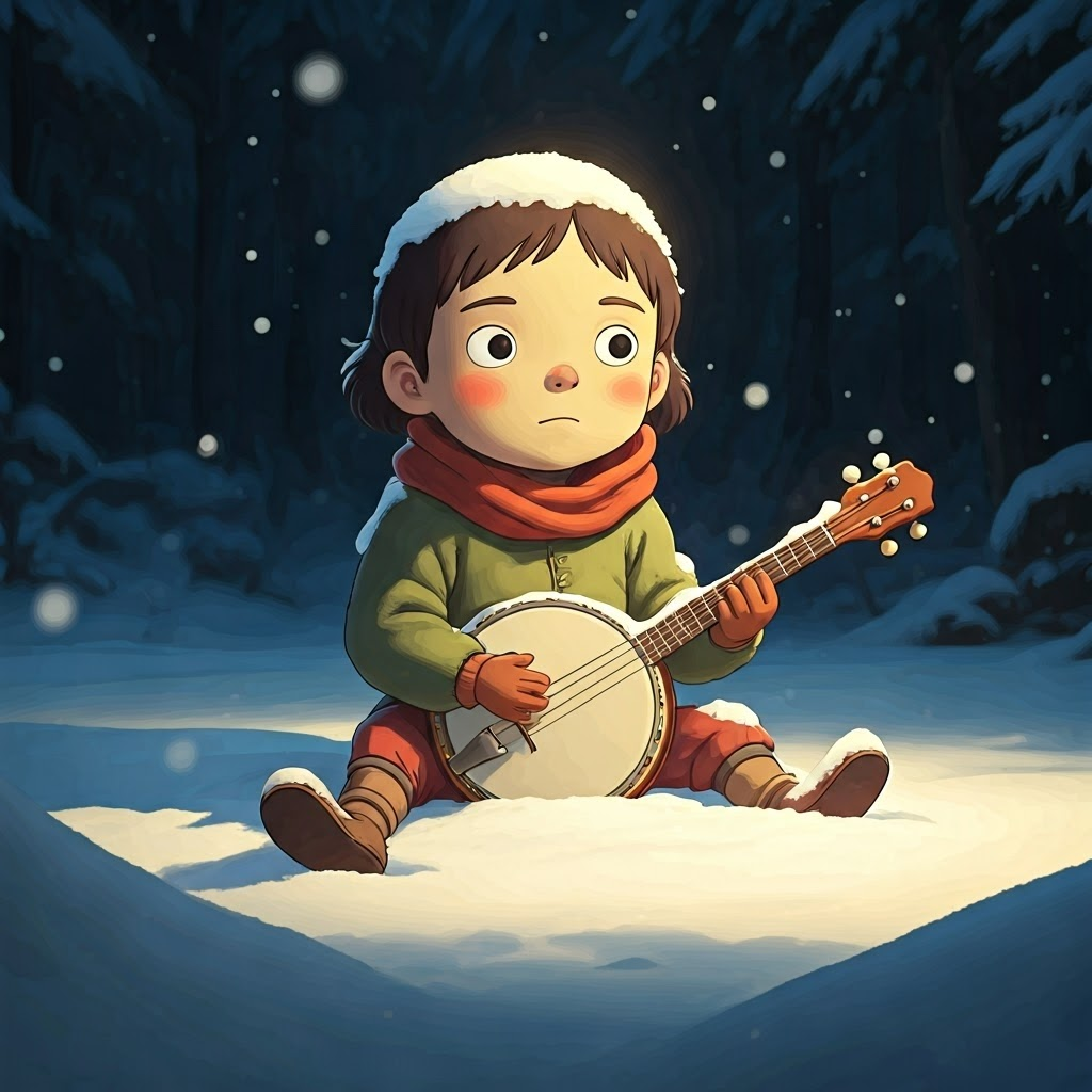 a banjo covered in snow