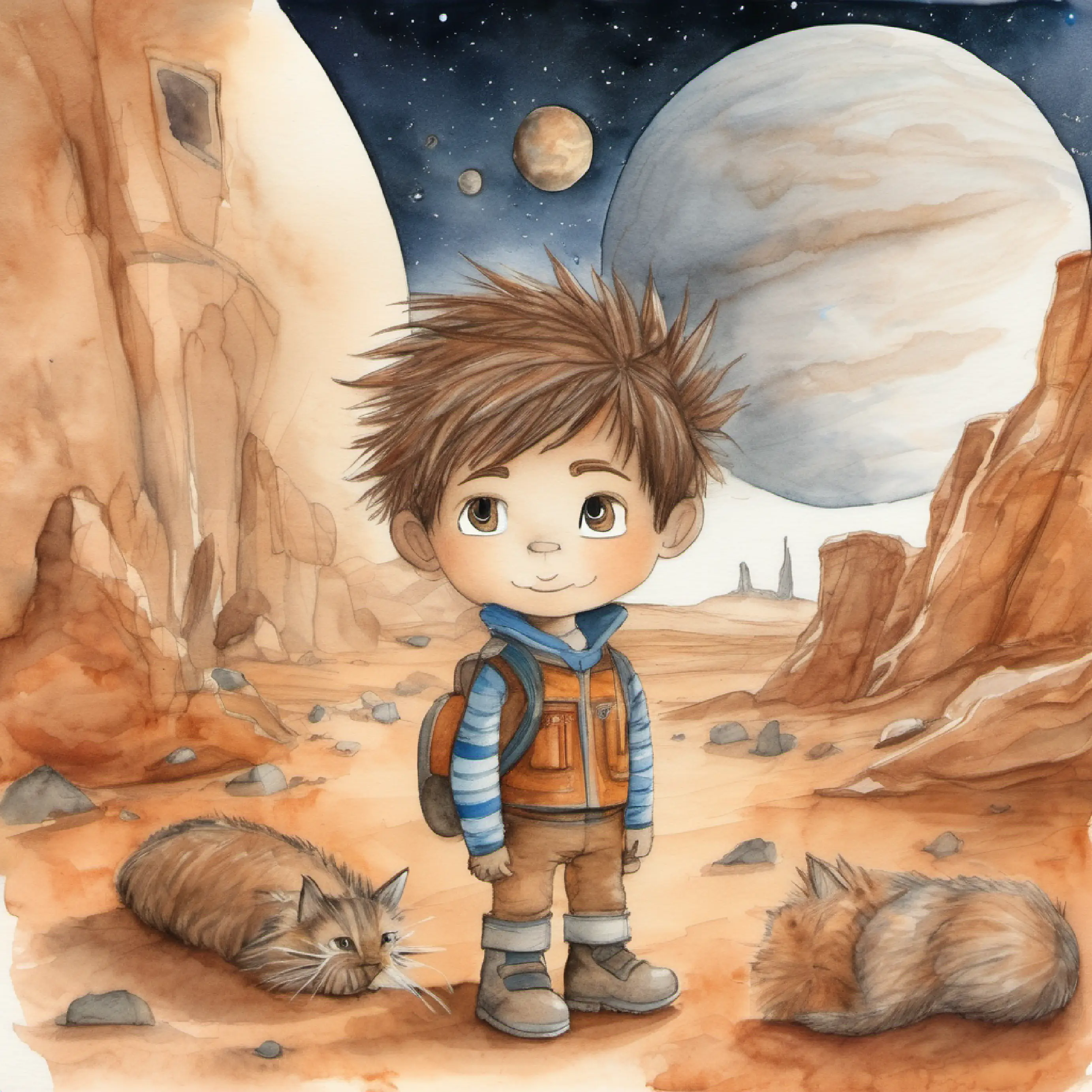 Max is on Mars with a giant cat.