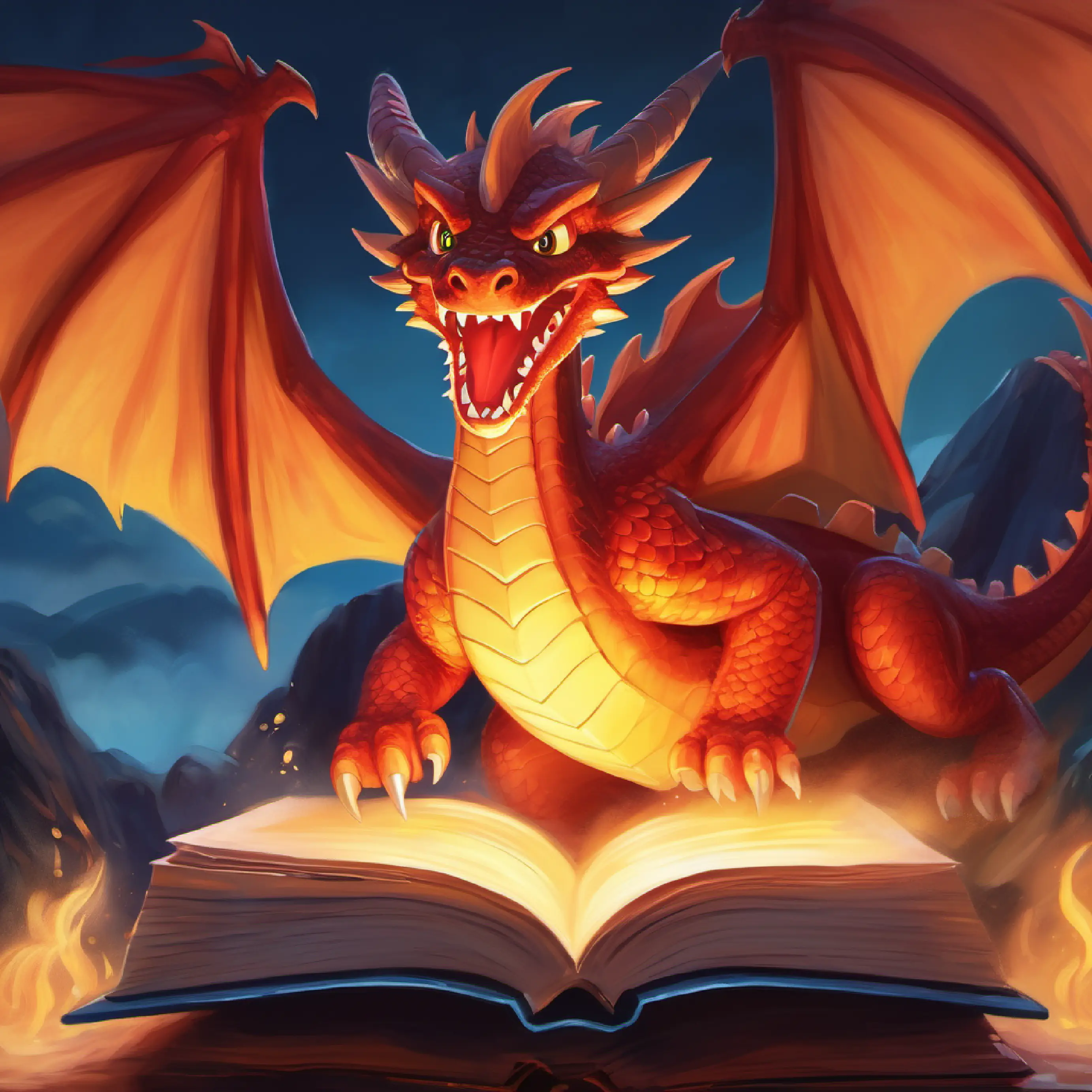 Dragon growls and leaps from book, becoming real.