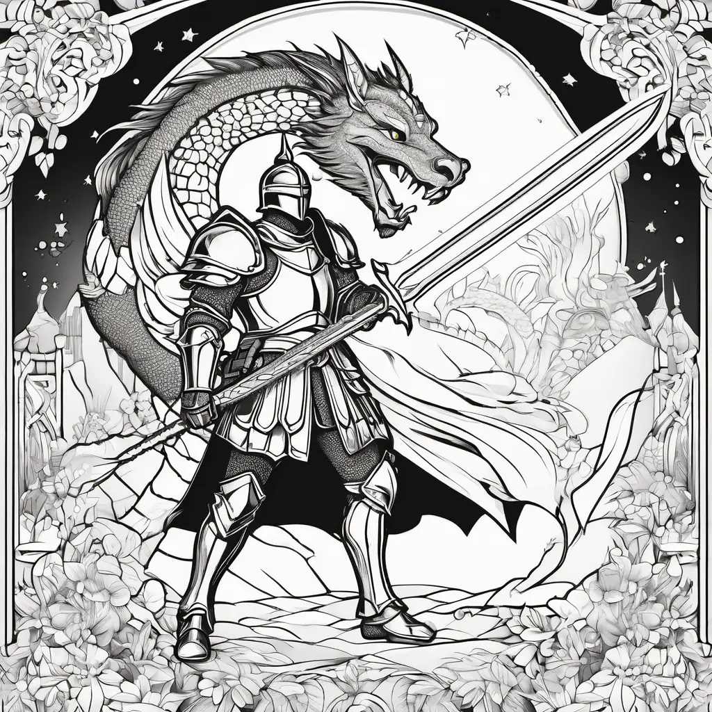 Illustration of brave knight Brave knight with shiny armor and a big sword holding a shiny sword, facing the dragon courageously.