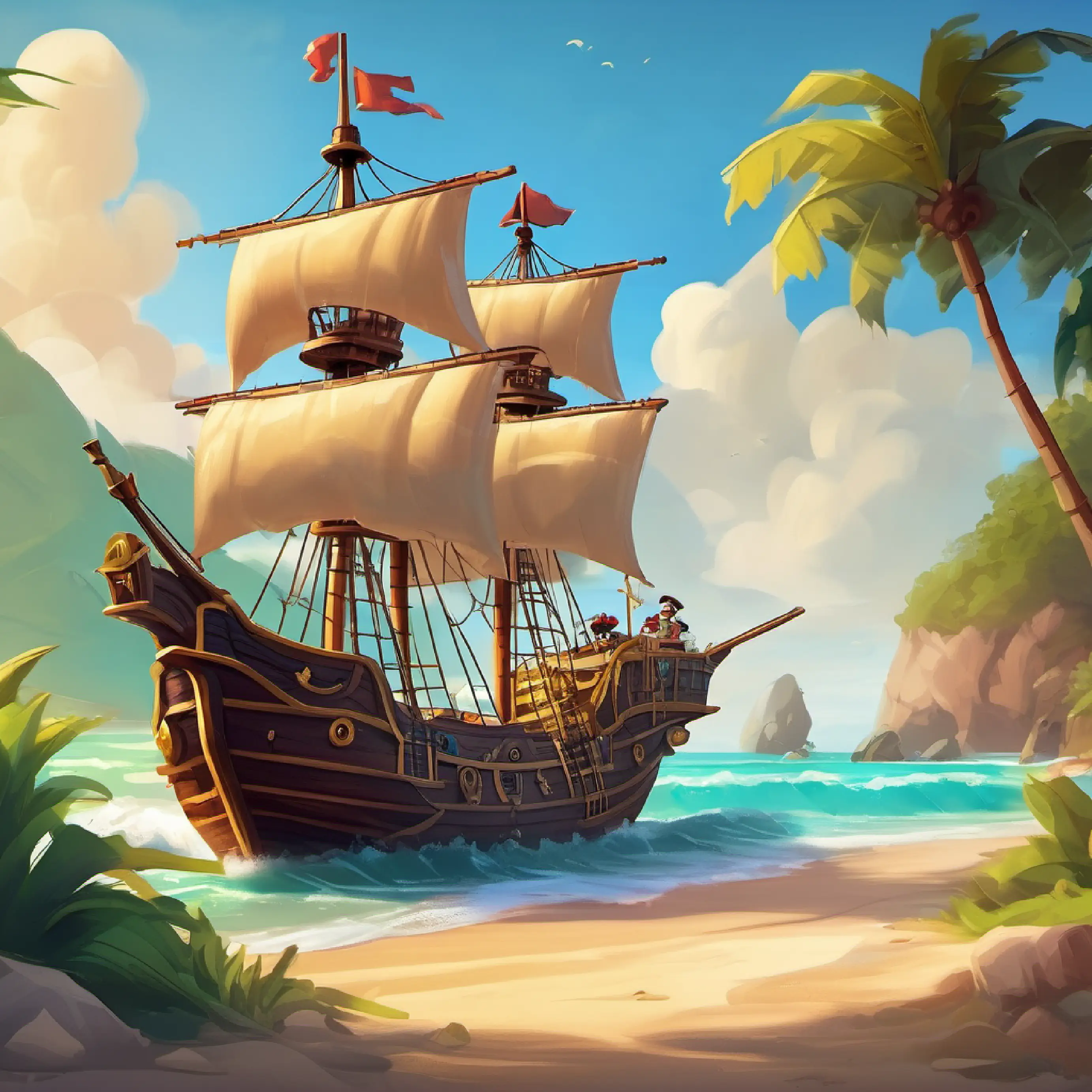 Adventures with pirates, learns pirate lingo. Setting: pirate ship and beach