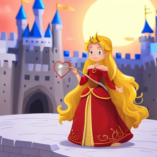Princess A princess with flowing golden hair and a heart-shaped pendant leaves castle to explore the world